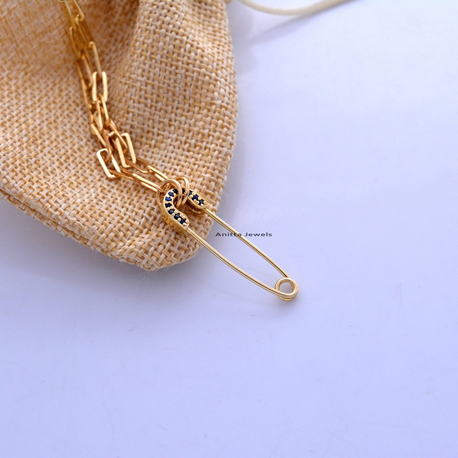14K Gold Gemstone Safety Pin Charm Pendant - View 5 - Anitta Jewels | SKU: etsy_1694915352 14K Gold Gemstone Safety Pin Charm Pendant - View 5 - Anitta Jewels | SKU: etsy_1694915352