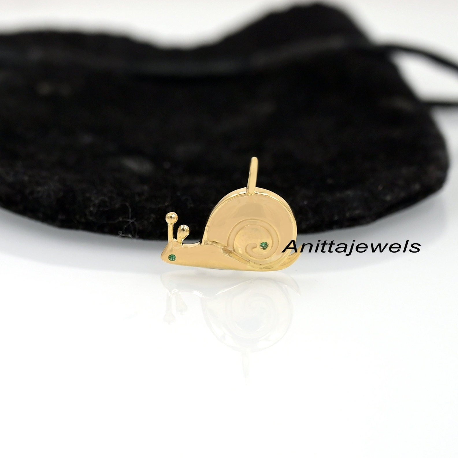 14K Gold Gemstone Snail Pendant: Handmade Charm - View 3 - Anitta Jewels | SKU: etsy_1464938014 14K Gold Gemstone Snail Pendant: Handmade Charm - View 3 - Anitta Jewels | SKU: etsy_1464938014