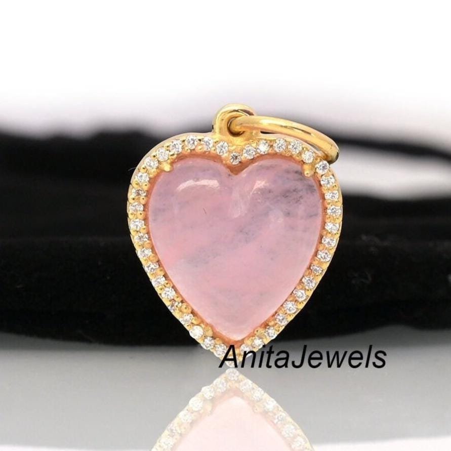 14k Gold Heart Pendant: Moissanite Accent, Gemstone Charm - Anitta Jewels | SKU: etsy_1709837019 14k Gold Heart Pendant: Moissanite Accent, Gemstone Charm - Anitta Jewels | SKU: etsy_1709837019