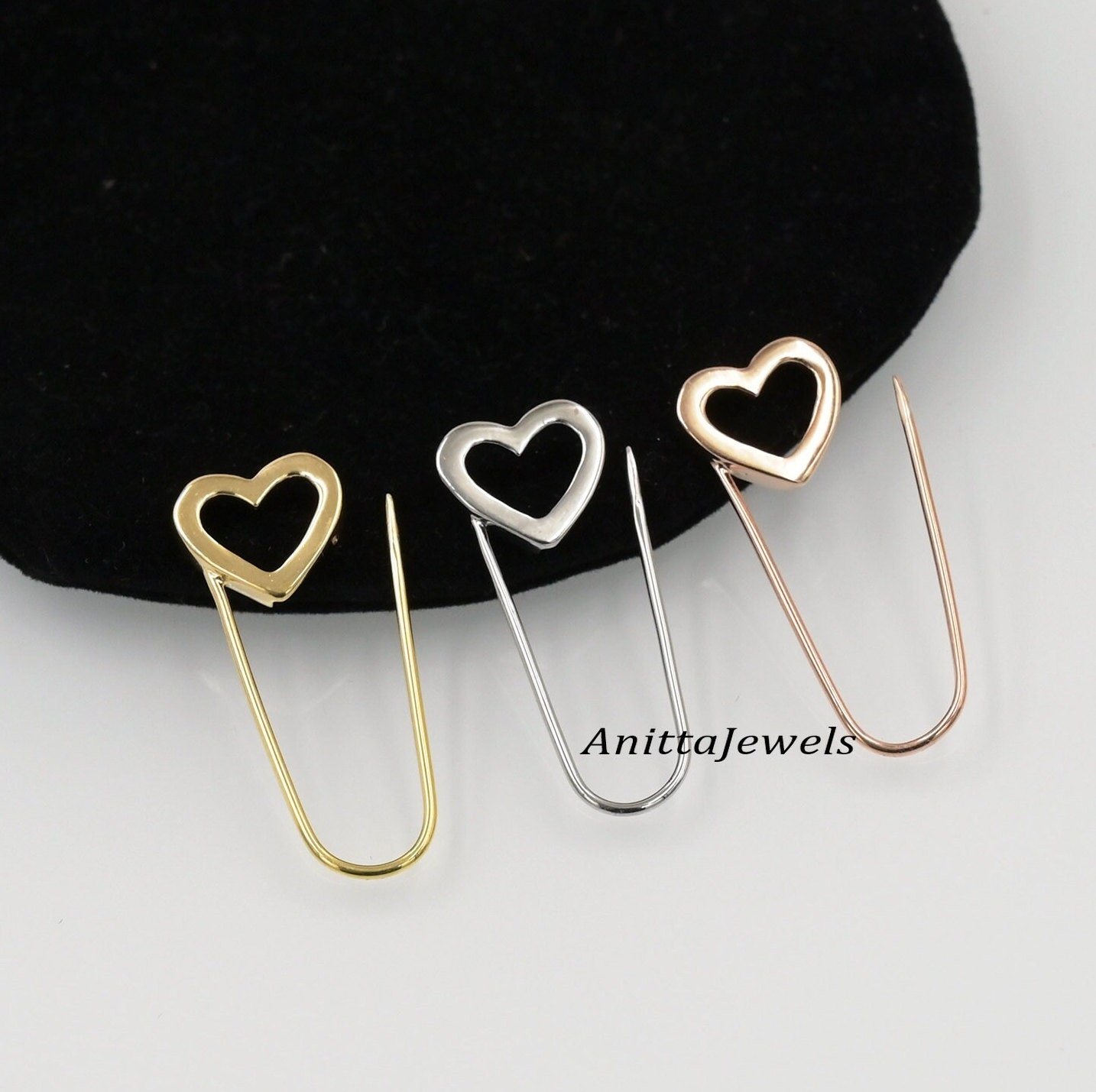14k Gold Heart Safety Pin Pendant: Handmade Charm Holder - Anitta Jewels | SKU: etsy_1423220817 14k Gold Heart Safety Pin Pendant: Handmade Charm Holder - Anitta Jewels | SKU: etsy_1423220817