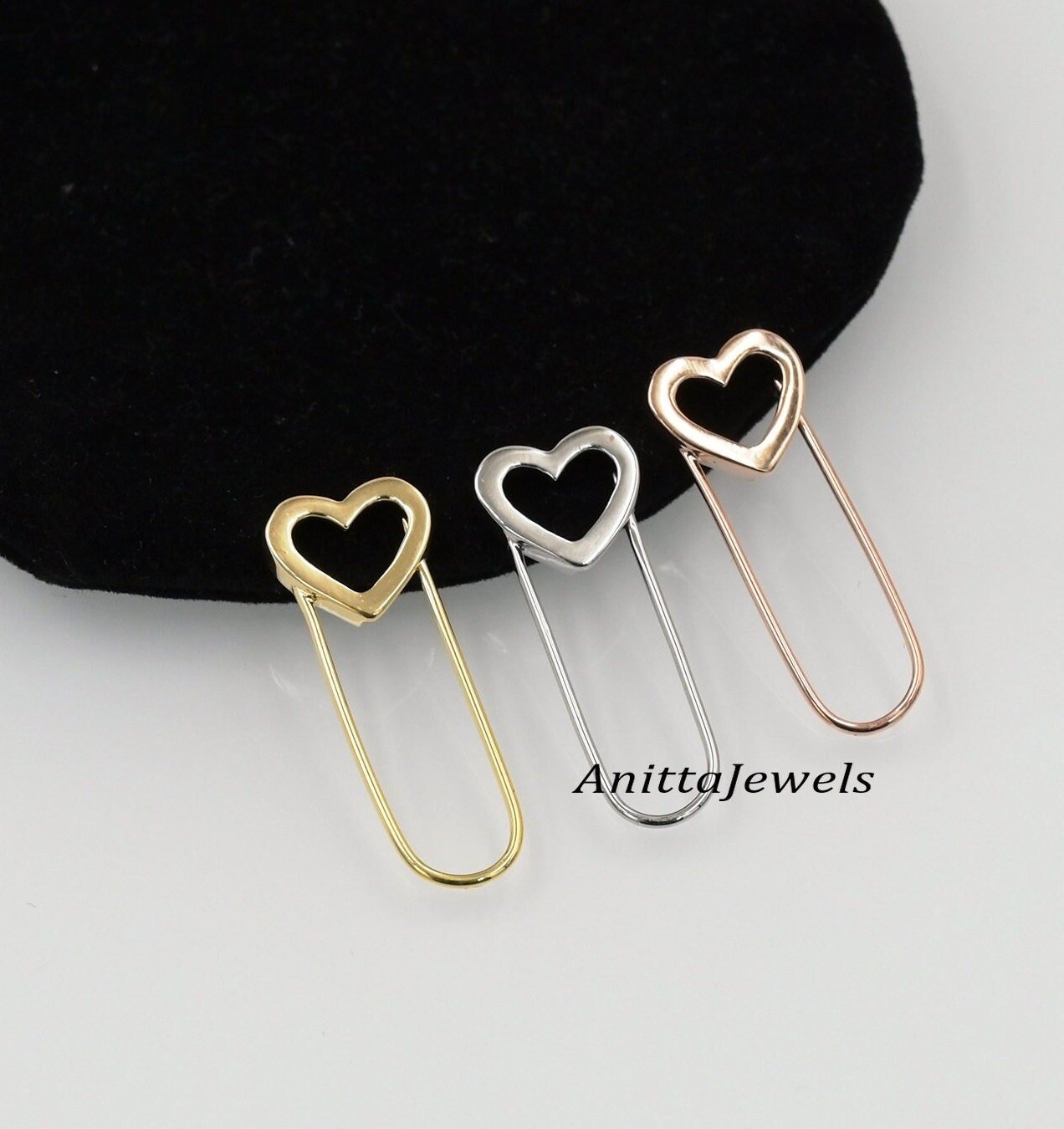 14k Gold Heart Safety Pin Pendant: Handmade Charm Holder - View 2 - Anitta Jewels | SKU: etsy_1423220817 14k Gold Heart Safety Pin Pendant: Handmade Charm Holder - View 2 - Anitta Jewels | SKU: etsy_1423220817