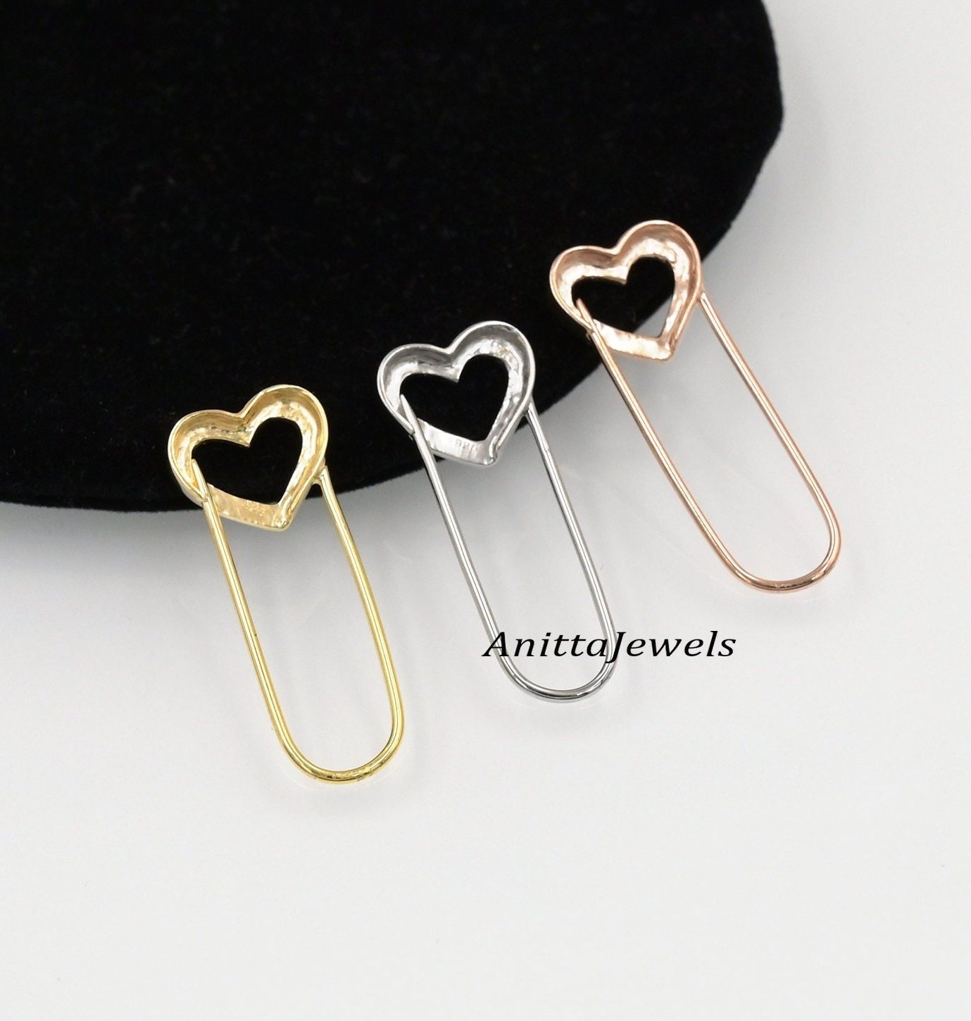 14k Gold Heart Safety Pin Pendant: Handmade Charm Holder - View 3 - Anitta Jewels | SKU: etsy_1423220817 14k Gold Heart Safety Pin Pendant: Handmade Charm Holder - View 3 - Anitta Jewels | SKU: etsy_1423220817
