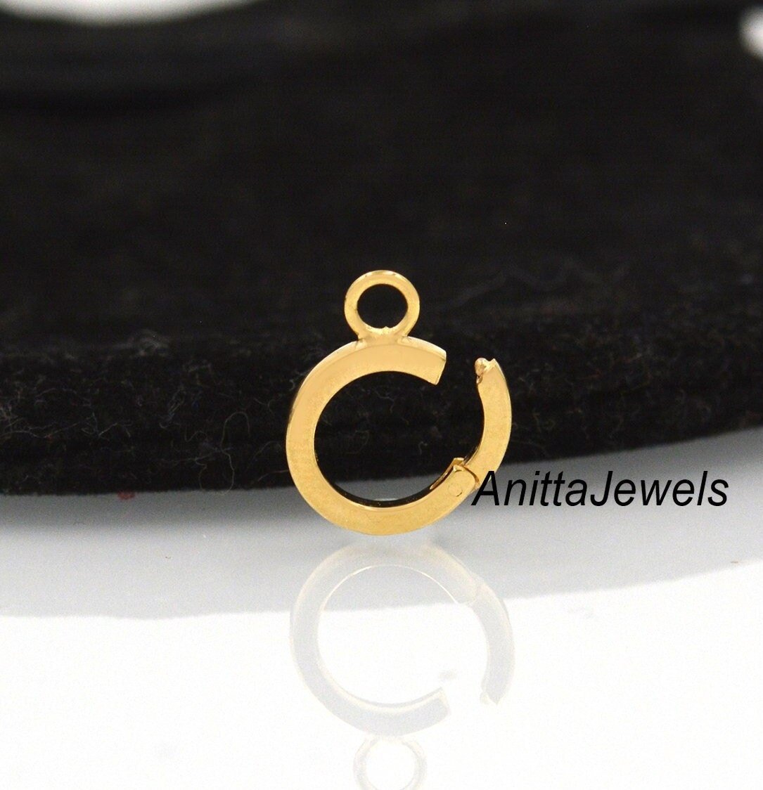 14K Gold Hinged Circle Charm Holder: Spring Push Gate Lock - View 4 - Anitta Jewels | SKU: etsy_1391000825 14K Gold Hinged Circle Charm Holder: Spring Push Gate Lock - View 4 - Anitta Jewels | SKU: etsy_1391000825