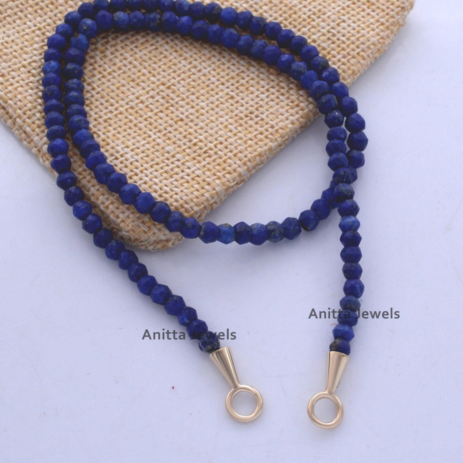 14K Gold Lapis Lazuli Bead Necklace: Charm Holder Choker - View 3 - Anitta Jewels | SKU: etsy_932689018 14K Gold Lapis Lazuli Bead Necklace: Charm Holder Choker - View 3 - Anitta Jewels | SKU: etsy_932689018