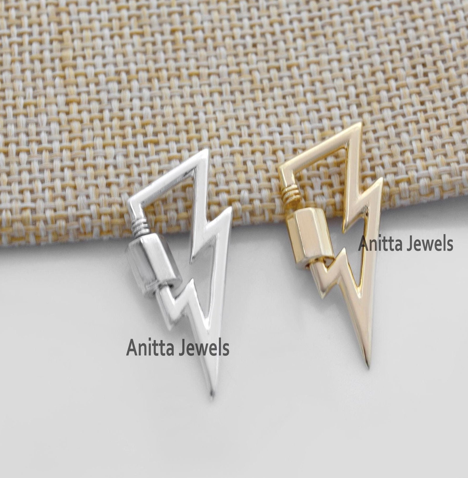14k Gold Lightning Bolt Carabiner Lock: Handmade Pendant (30*13 MM) - View 2 - Anitta Jewels | SKU: etsy_910173133 14k Gold Lightning Bolt Carabiner Lock: Handmade Pendant (30*13 MM) - View 2 - Anitta Jewels | SKU: etsy_910173133