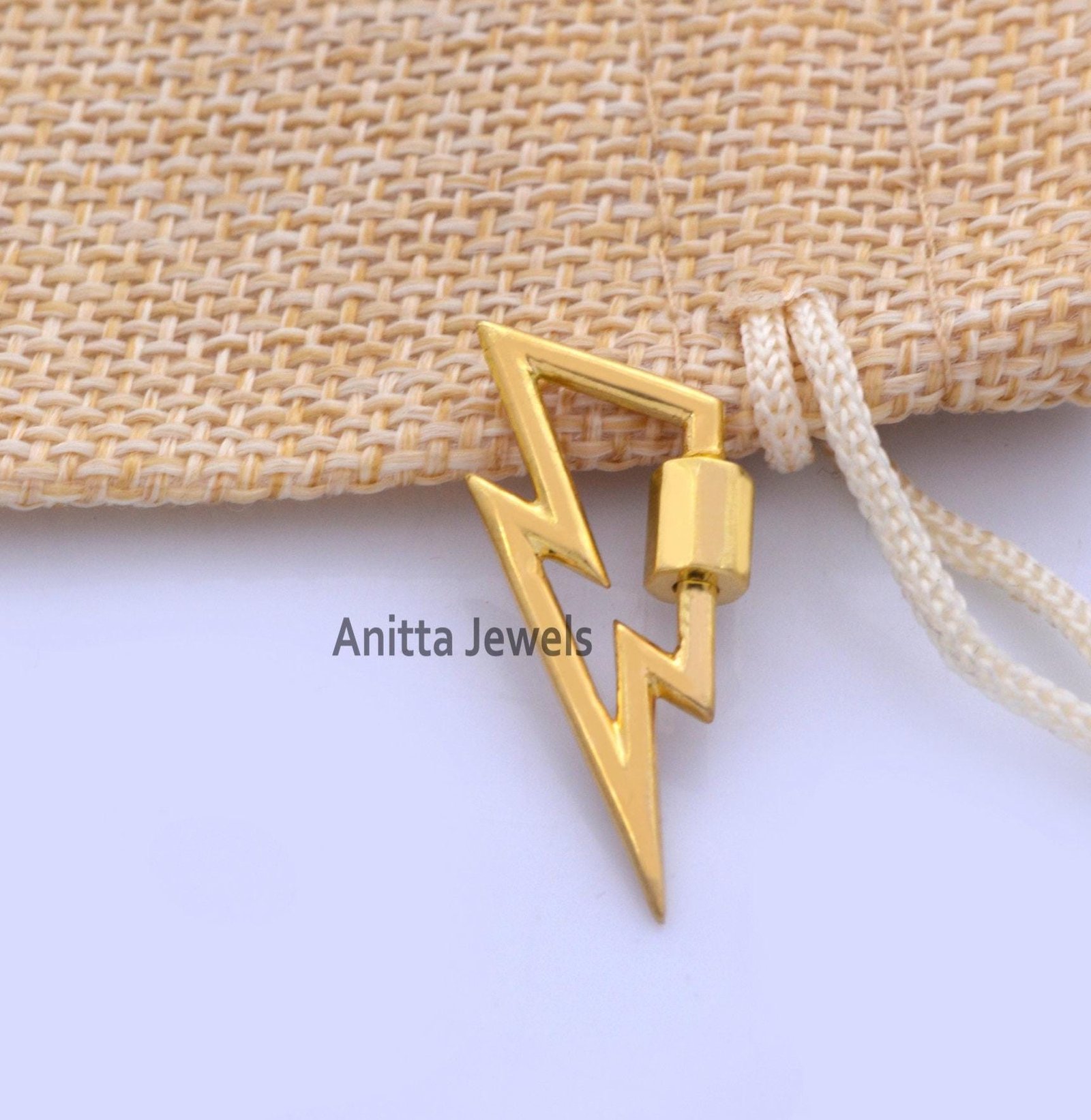 14k Gold Lightning Bolt Carabiner Lock: Handmade Pendant (30*13 MM) - View 3 - Anitta Jewels | SKU: etsy_910173133 14k Gold Lightning Bolt Carabiner Lock: Handmade Pendant (30*13 MM) - View 3 - Anitta Jewels | SKU: etsy_910173133