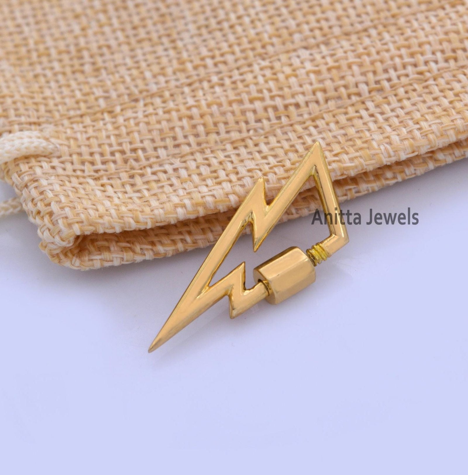 14k Gold Lightning Bolt Carabiner Lock: Handmade Pendant (30*13 MM) - View 4 - Anitta Jewels | SKU: etsy_910173133 14k Gold Lightning Bolt Carabiner Lock: Handmade Pendant (30*13 MM) - View 4 - Anitta Jewels | SKU: etsy_910173133