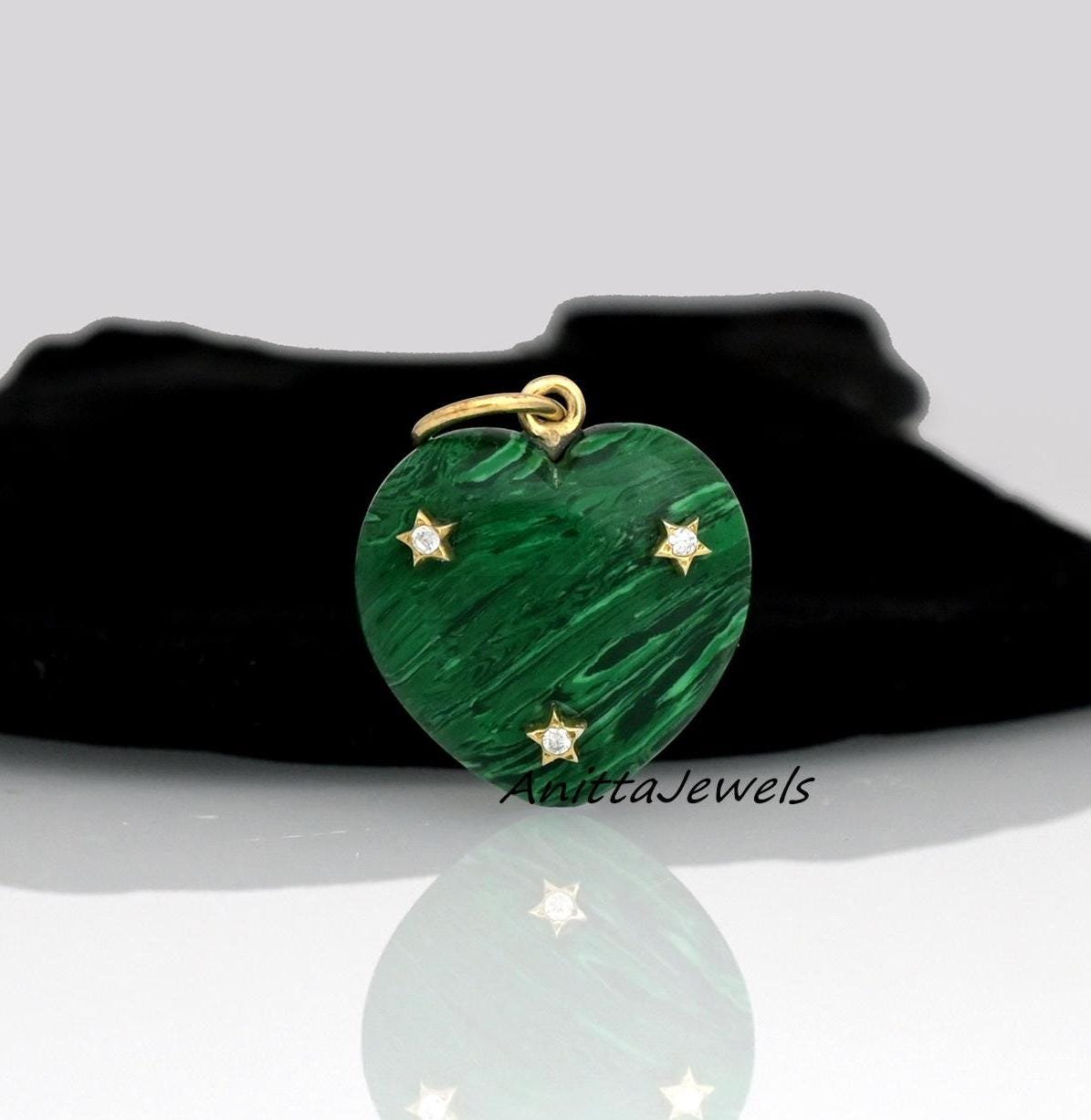 14K Gold Malachite Heart Pendant: Gemstone Star Charm - Anitta Jewels | SKU: etsy_1467187456 14K Gold Malachite Heart Pendant: Gemstone Star Charm - Anitta Jewels | SKU: etsy_1467187456