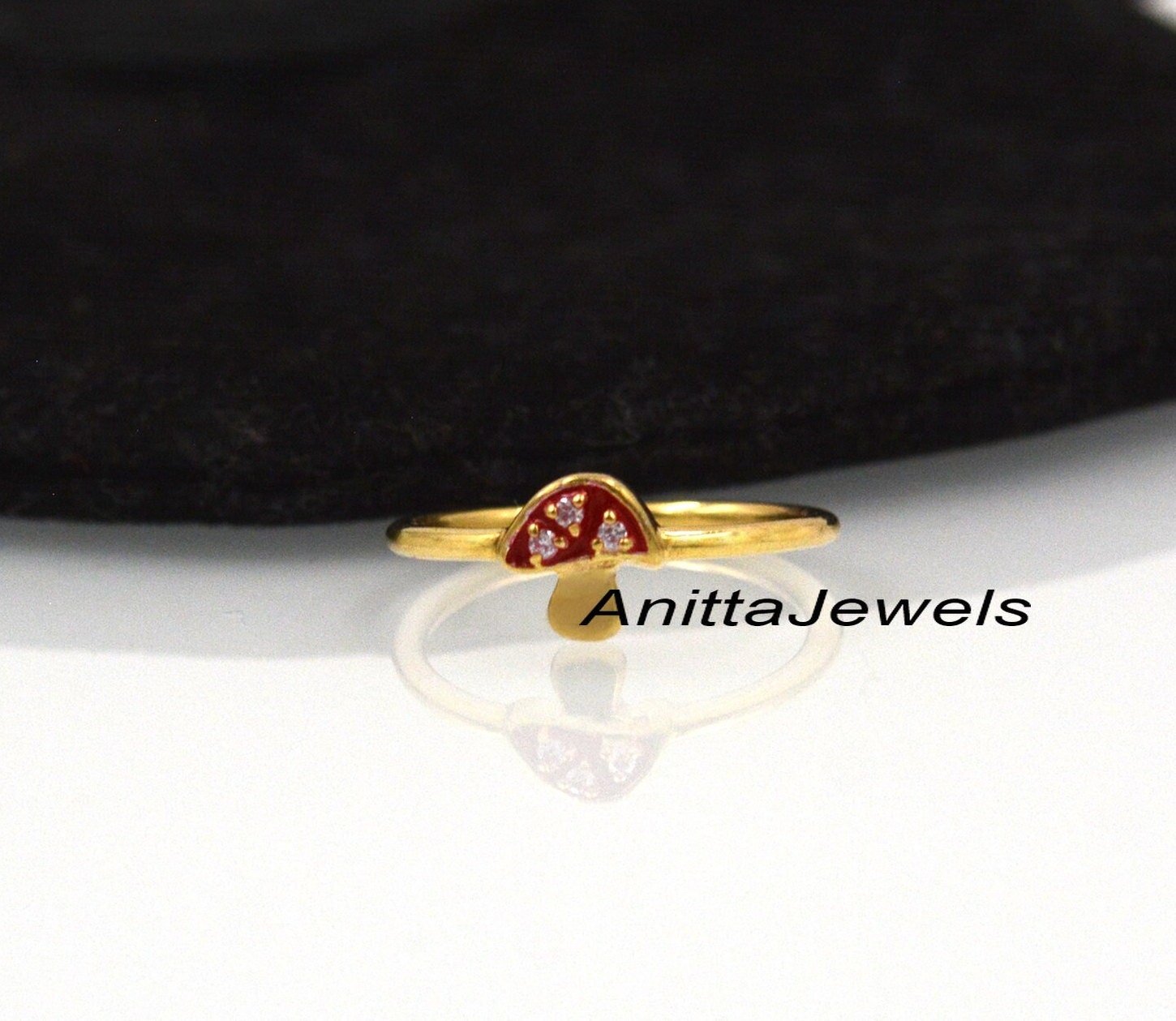 14K Gold Mushroom Ring: Moissanite Gemstone, Enamel Jewelry - View 3 - Anitta Jewels | SKU: etsy_1469841802 14K Gold Mushroom Ring: Moissanite Gemstone, Enamel Jewelry - View 3 - Anitta Jewels | SKU: etsy_1469841802