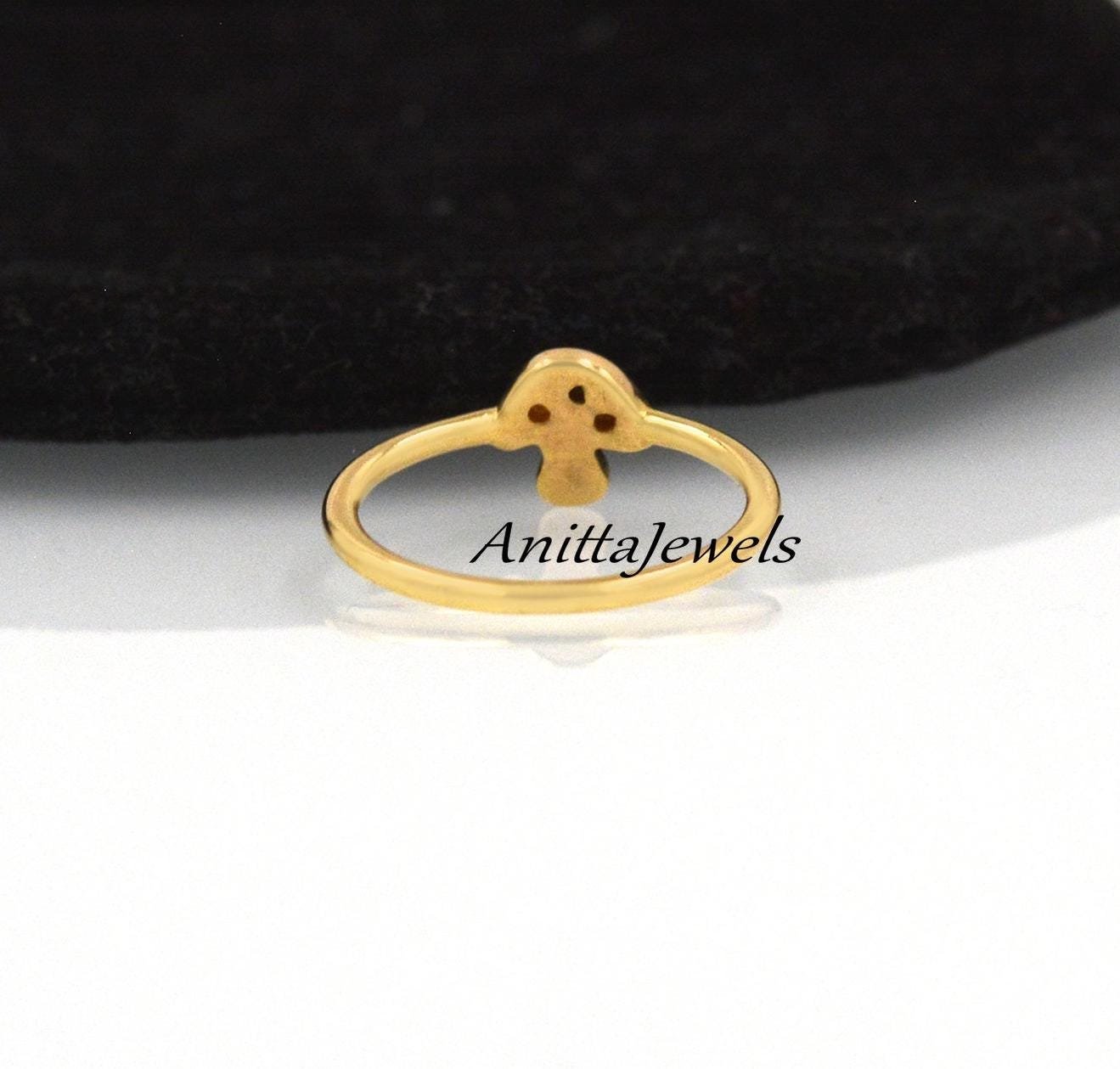 14K Gold Mushroom Ring: Moissanite Gemstone, Enamel Jewelry - View 6 - Anitta Jewels | SKU: etsy_1469841802 14K Gold Mushroom Ring: Moissanite Gemstone, Enamel Jewelry - View 6 - Anitta Jewels | SKU: etsy_1469841802