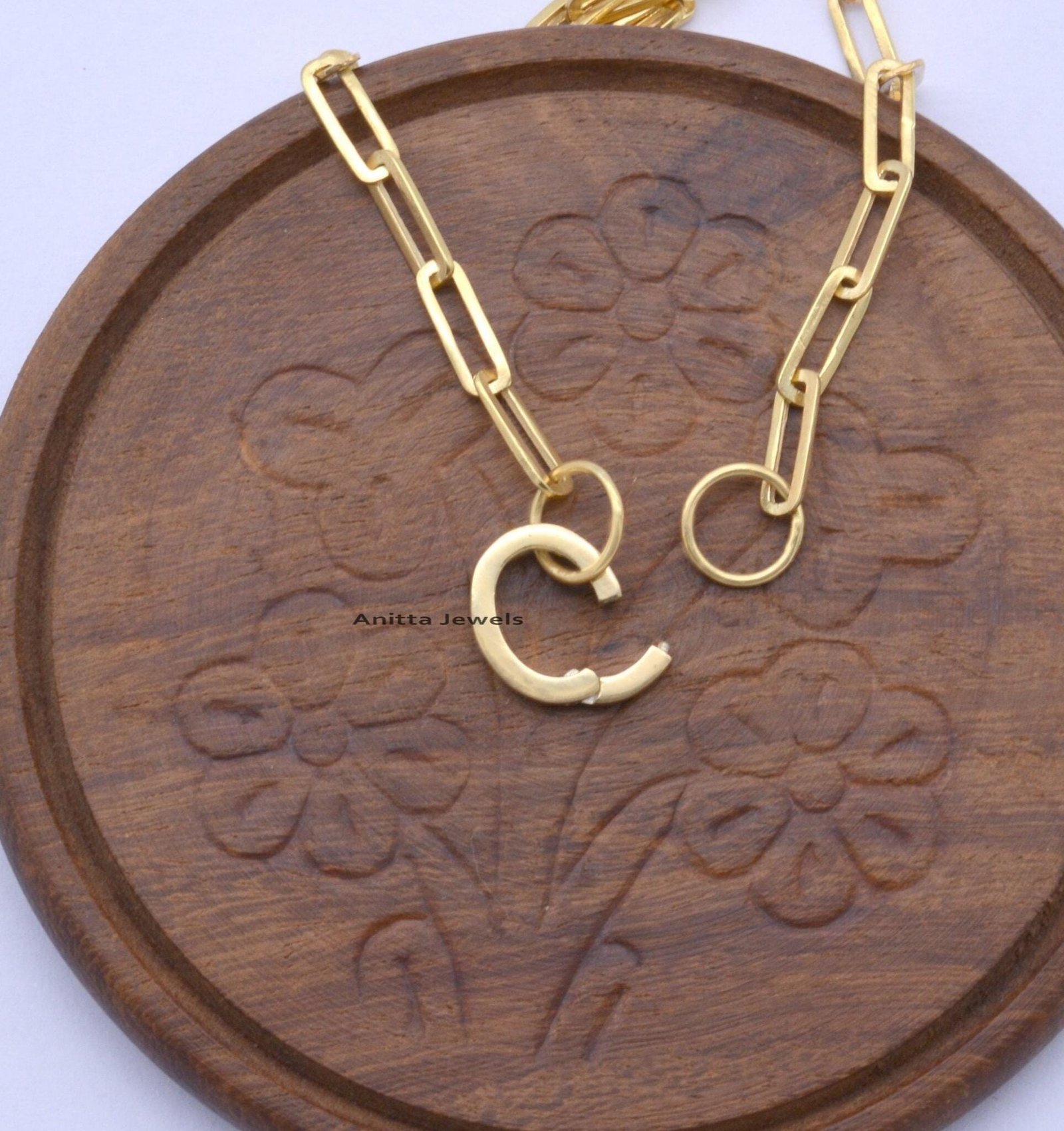 14K Gold Oval Push Lock: Handmade Enhancer Link (12x9MM) - View 3 - Anitta Jewels | SKU: etsy_1694916910 14K Gold Oval Push Lock: Handmade Enhancer Link (12x9MM) - View 3 - Anitta Jewels | SKU: etsy_1694916910