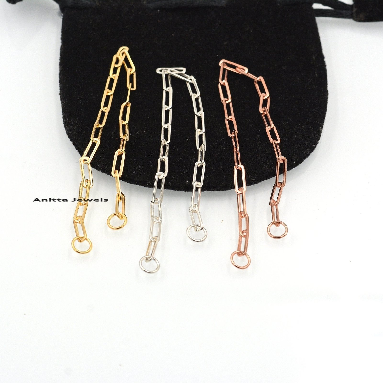 14K Gold Paperclip Chain Bracelet: Elongated Link - View 2 - Anitta Jewels | SKU: etsy_1056525319 14K Gold Paperclip Chain Bracelet: Elongated Link - View 2 - Anitta Jewels | SKU: etsy_1056525319