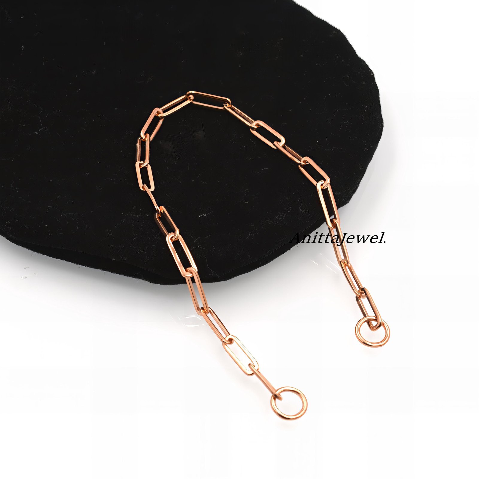 14K Gold Paperclip Chain Bracelet: Elongated Link - View 3 - Anitta Jewels | SKU: etsy_1056525319 14K Gold Paperclip Chain Bracelet: Elongated Link - View 3 - Anitta Jewels | SKU: etsy_1056525319