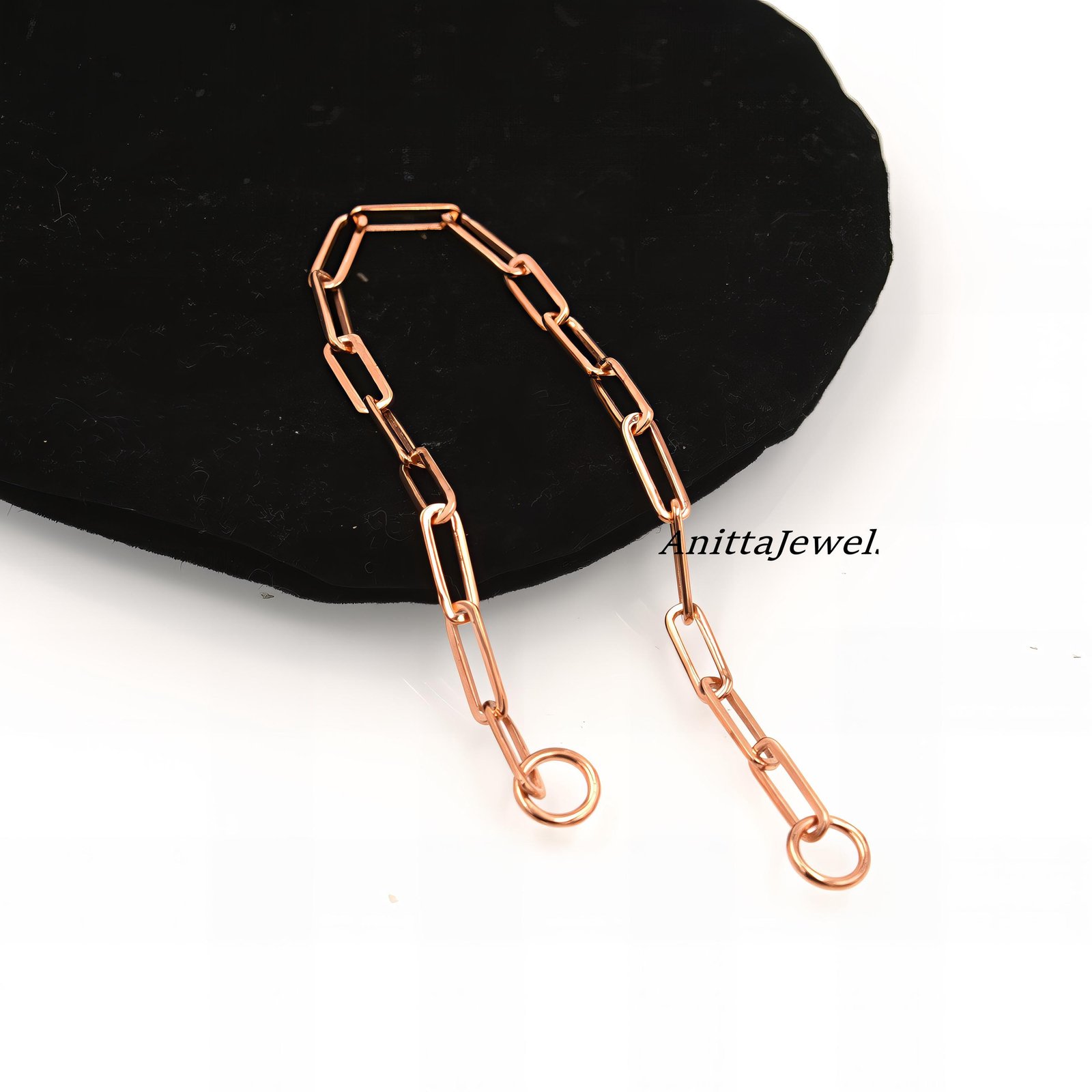 14K Gold Paperclip Chain Bracelet: Elongated Link - View 7 - Anitta Jewels | SKU: etsy_1056525319 14K Gold Paperclip Chain Bracelet: Elongated Link - View 7 - Anitta Jewels | SKU: etsy_1056525319