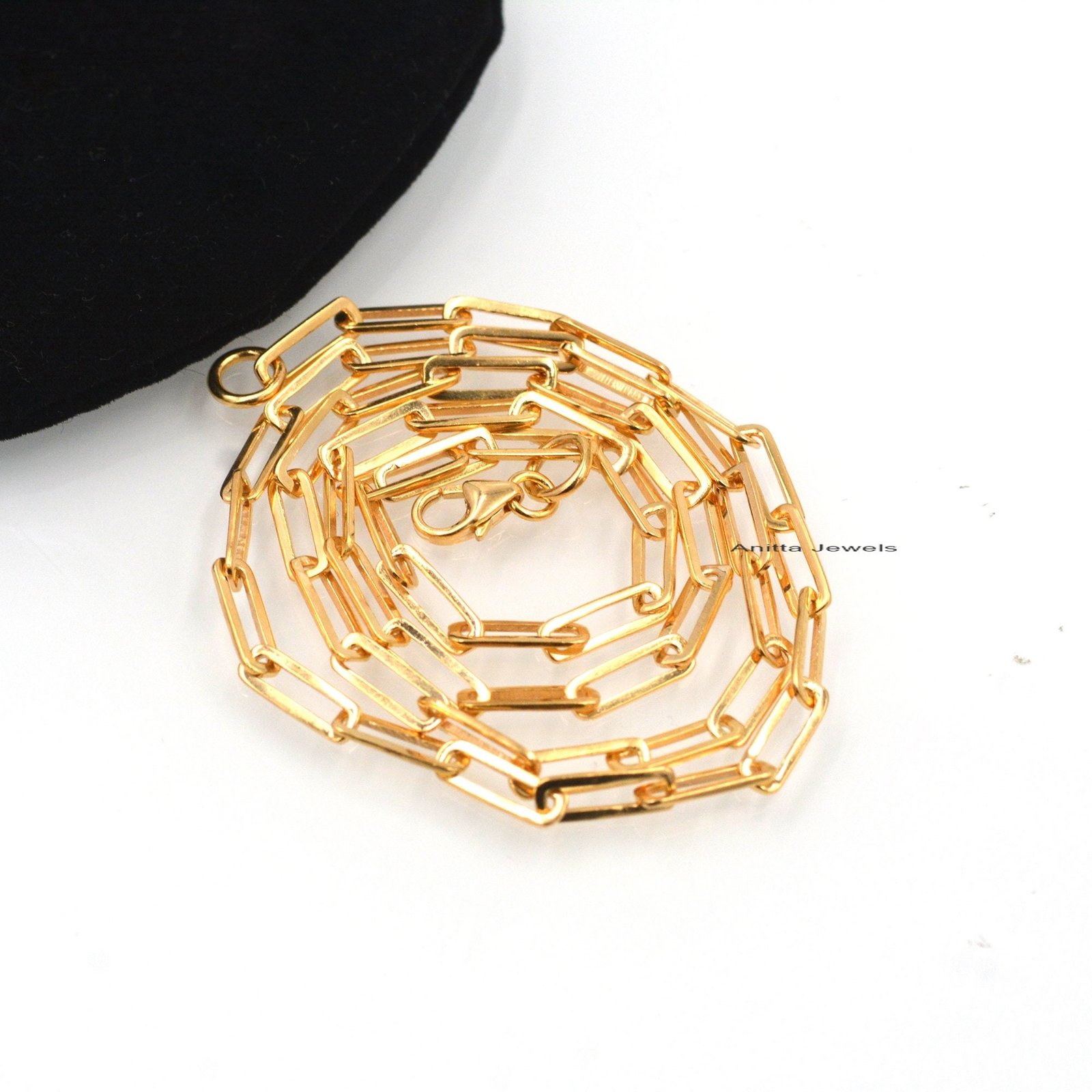 14K Gold Paperclip Chain: Handmade Carabiner Fish Lock Necklace - View 5 - Anitta Jewels | SKU: etsy_1484077243 14K Gold Paperclip Chain: Handmade Carabiner Fish Lock Necklace - View 5 - Anitta Jewels | SKU: etsy_1484077243