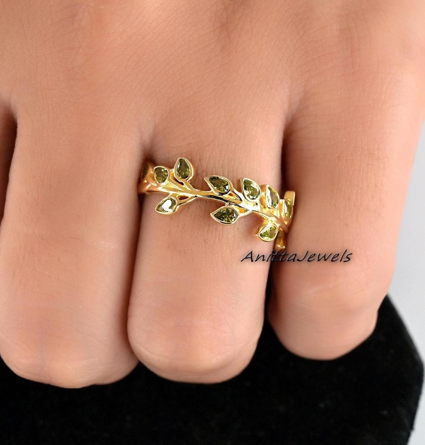 14K Gold Peridot Leaf Ring: Natural Green Marquise Gemstone - Anitta Jewels | SKU: etsy_1888693888 14K Gold Peridot Leaf Ring: Natural Green Marquise Gemstone - Anitta Jewels | SKU: etsy_1888693888
