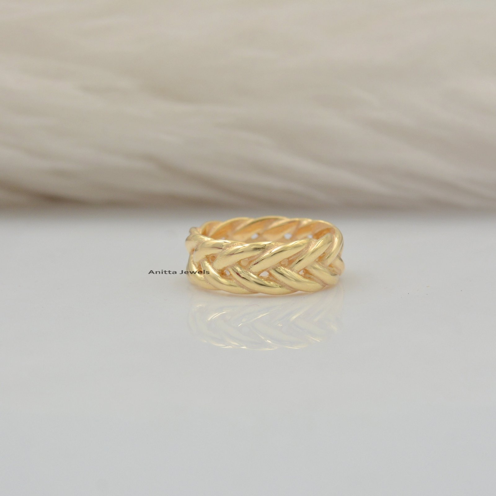 14k Gold Plated Braided Ring: Sterling Silver Weave Band - View 5 - Anitta Jewels | SKU: etsy_1044034908 14k Gold Plated Braided Ring: Sterling Silver Weave Band - View 5 - Anitta Jewels | SKU: etsy_1044034908