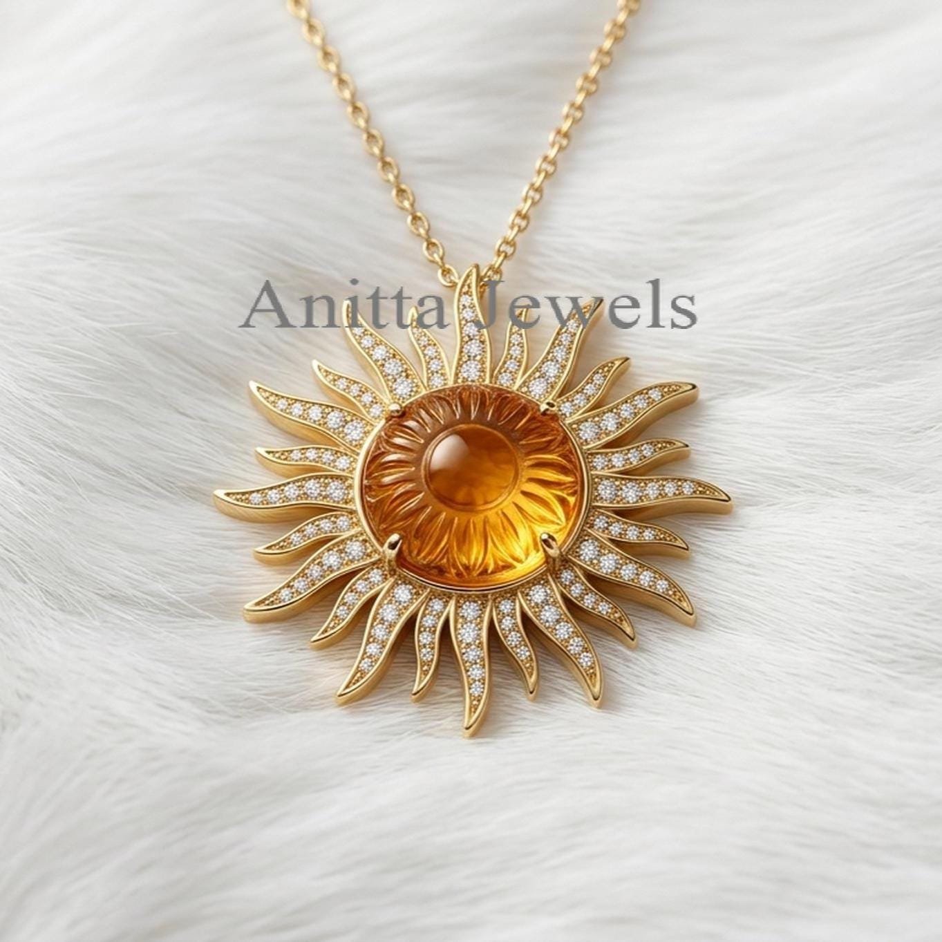 14K Gold-Plated Citrine Sunburst Pendant, Sterling Silver Rays (25 MM) - Anitta Jewels | SKU: etsy_4518959221 14K Gold-Plated Citrine Sunburst Pendant, Sterling Silver Rays (25 MM) - Anitta Jewels | SKU: etsy_4518959221