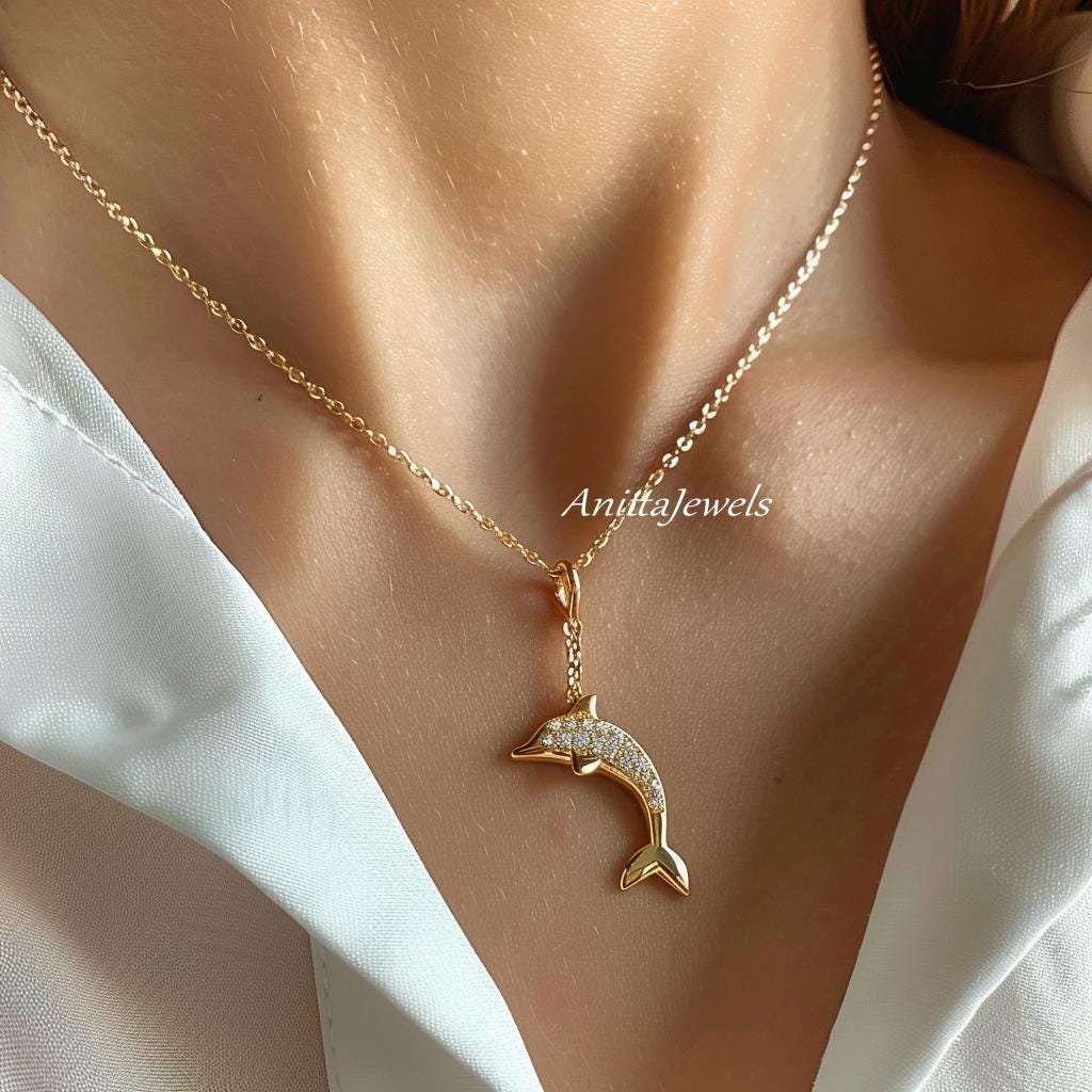 14K Gold Plated Diamond Fish Pendant: Handmade Sterling Silver - View 2 - Anitta Jewels | SKU: etsy_1784768233 14K Gold Plated Diamond Fish Pendant: Handmade Sterling Silver - View 2 - Anitta Jewels | SKU: etsy_1784768233