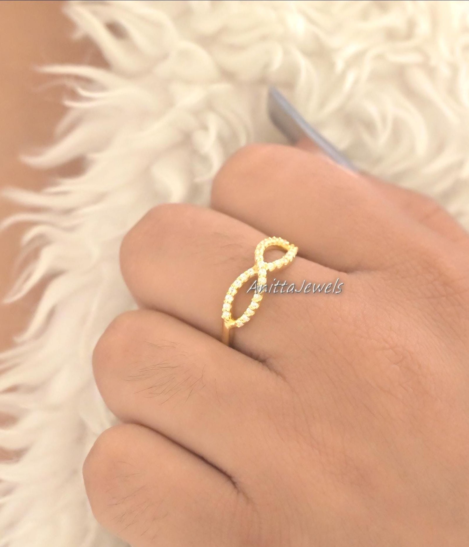 14k Gold Plated Diamond Infinity Ring - Sterling Silver Band - Anitta Jewels | SKU: etsy_1788792867 14k Gold Plated Diamond Infinity Ring - Sterling Silver Band - Anitta Jewels | SKU: etsy_1788792867