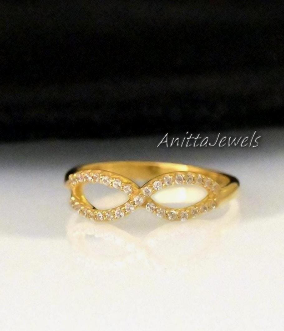 14k Gold Plated Diamond Infinity Ring - Sterling Silver Band - View 2 - Anitta Jewels | SKU: etsy_1788792867 14k Gold Plated Diamond Infinity Ring - Sterling Silver Band - View 2 - Anitta Jewels | SKU: etsy_1788792867