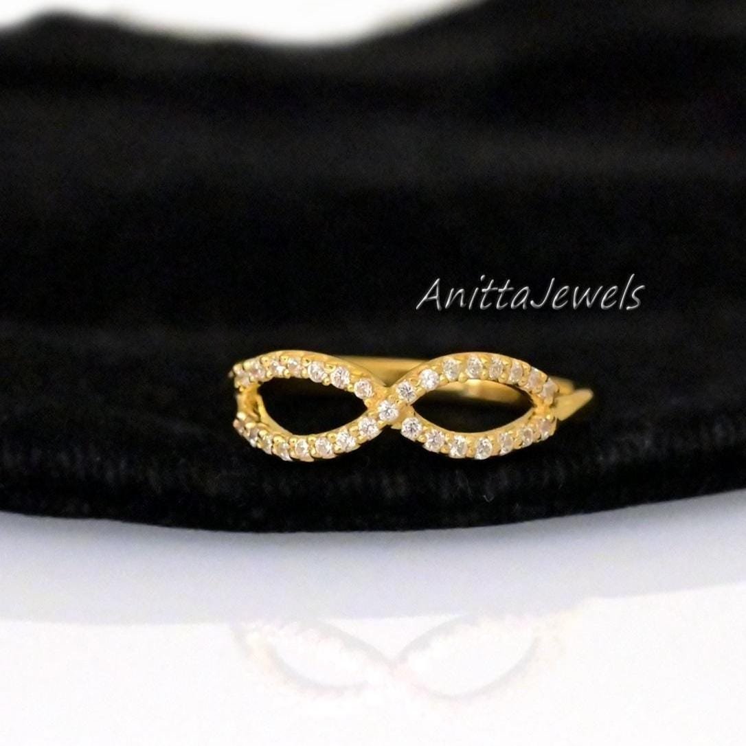 14k Gold Plated Diamond Infinity Ring - Sterling Silver Band - View 3 - Anitta Jewels | SKU: etsy_1788792867 14k Gold Plated Diamond Infinity Ring - Sterling Silver Band - View 3 - Anitta Jewels | SKU: etsy_1788792867