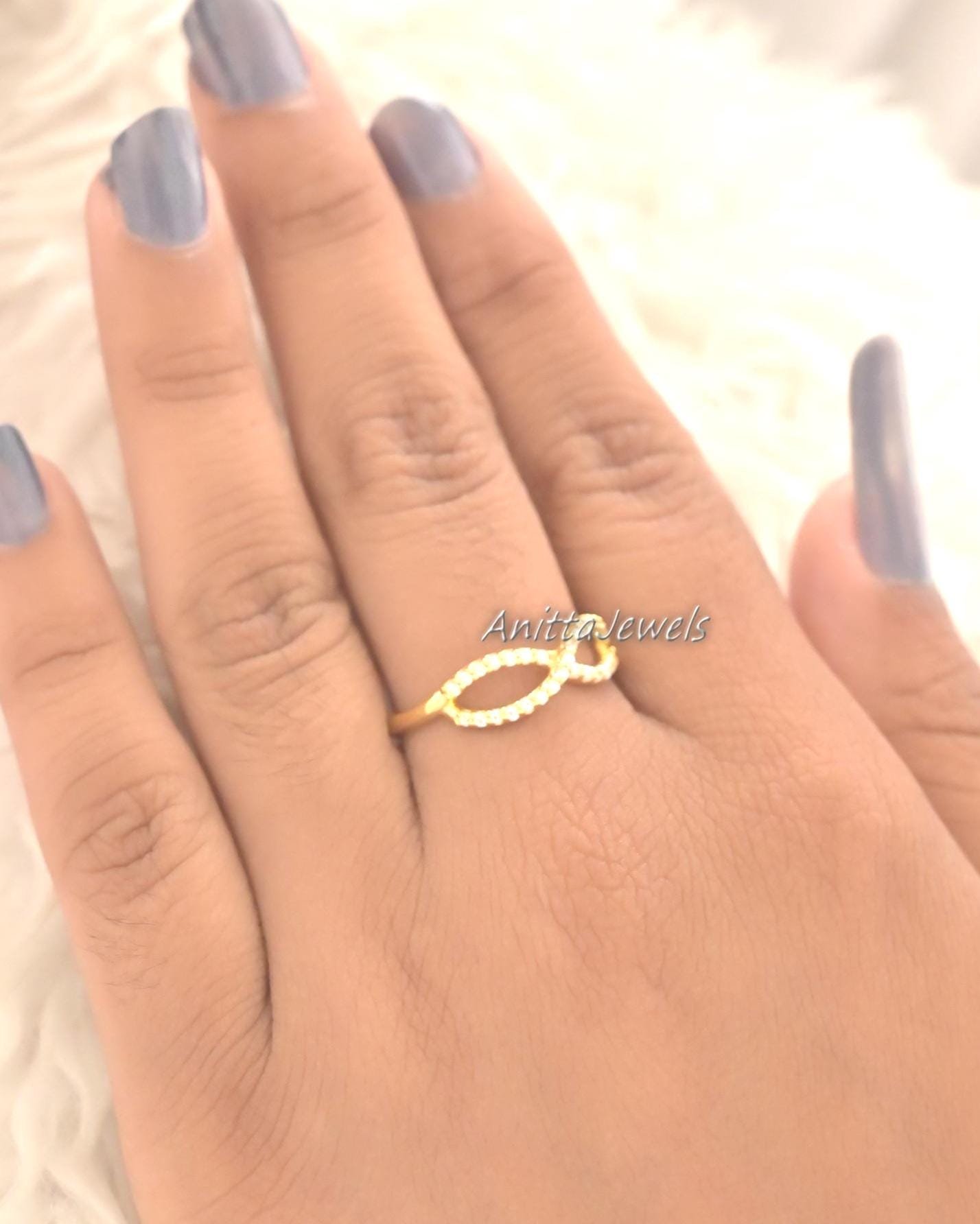 14k Gold Plated Diamond Infinity Ring - Sterling Silver Band - View 6 - Anitta Jewels | SKU: etsy_1788792867 14k Gold Plated Diamond Infinity Ring - Sterling Silver Band - View 6 - Anitta Jewels | SKU: etsy_1788792867