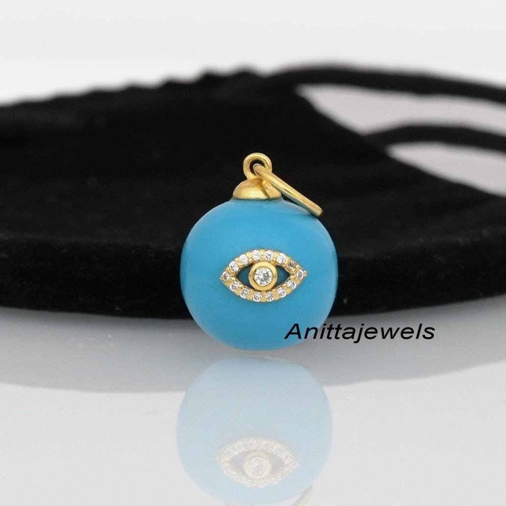 14K Gold Plated Evil Eye Pendant: Silver Round Ball, Gemstone Charm - Anitta Jewels | SKU: etsy_1195899472 14K Gold Plated Evil Eye Pendant: Silver Round Ball, Gemstone Charm - Anitta Jewels | SKU: etsy_1195899472