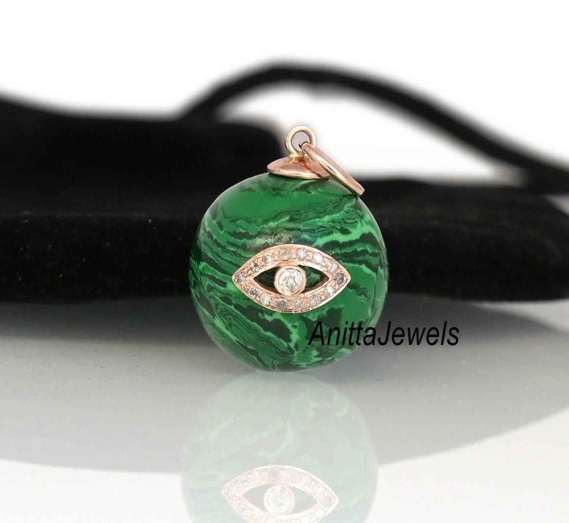 14K Gold Plated Evil Eye Pendant: Silver Round Ball, Gemstone Charm - View 3 - Anitta Jewels | SKU: etsy_1195899472 14K Gold Plated Evil Eye Pendant: Silver Round Ball, Gemstone Charm - View 3 - Anitta Jewels | SKU: etsy_1195899472