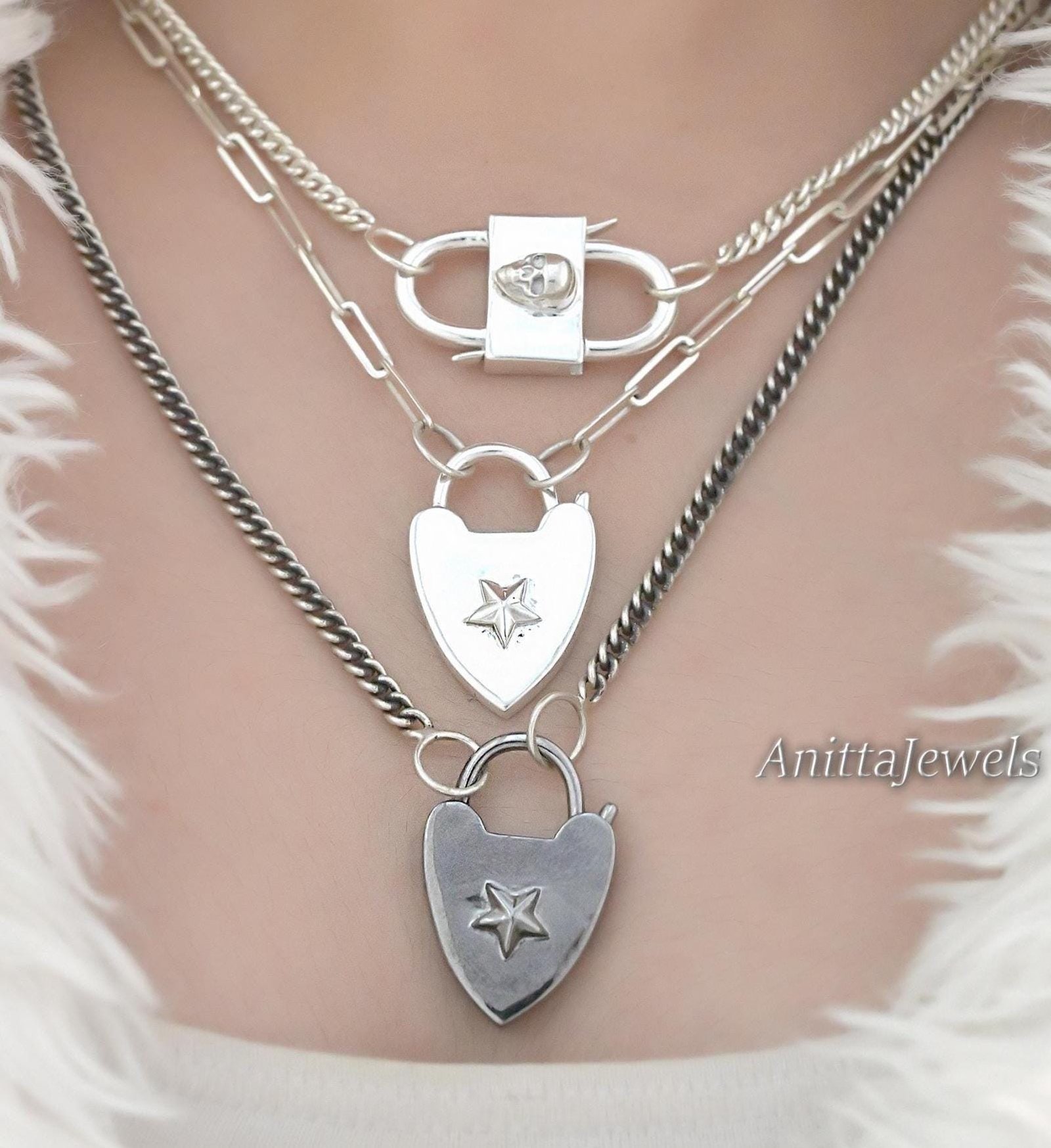 14k Gold Plated Heart Padlock Pendant: Star Design, Handmade 925 Silver - View 5 - Anitta Jewels | SKU: etsy_1690774642 14k Gold Plated Heart Padlock Pendant: Star Design, Handmade 925 Silver - View 5 - Anitta Jewels | SKU: etsy_1690774642