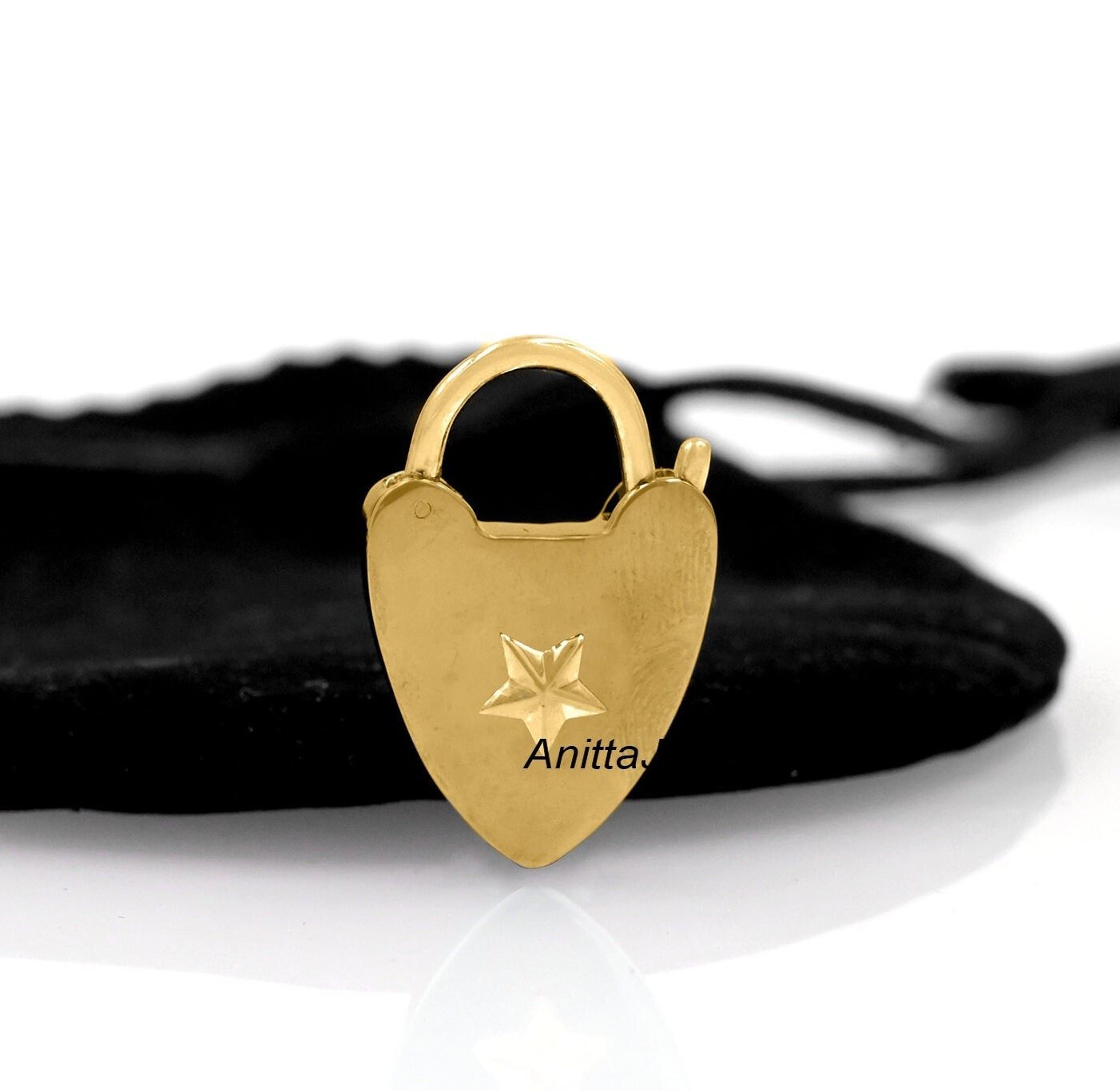 14k Gold Plated Heart Padlock Pendant: Star Design, Handmade 925 Silver - View 6 - Anitta Jewels | SKU: etsy_1690774642 14k Gold Plated Heart Padlock Pendant: Star Design, Handmade 925 Silver - View 6 - Anitta Jewels | SKU: etsy_1690774642