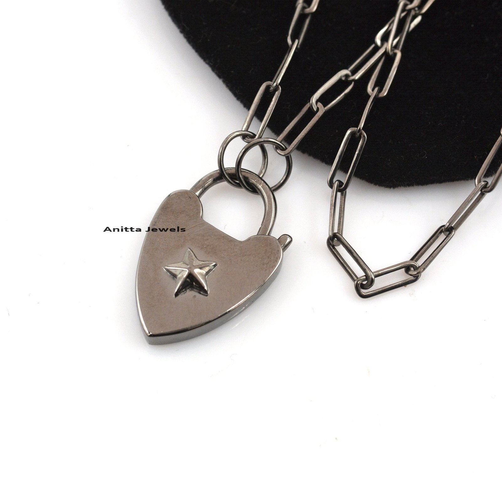 14k Gold Plated Heart Padlock Pendant: Star Design, Handmade 925 Silver - View 7 - Anitta Jewels | SKU: etsy_1690774642 14k Gold Plated Heart Padlock Pendant: Star Design, Handmade 925 Silver - View 7 - Anitta Jewels | SKU: etsy_1690774642