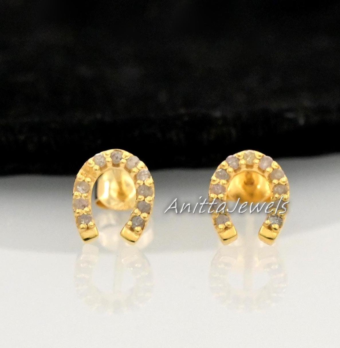 14k Gold Plated Horseshoe Stud Earrings: Sterling Silver CZ - Anitta Jewels | SKU: etsy_1371552065 14k Gold Plated Horseshoe Stud Earrings: Sterling Silver CZ - Anitta Jewels | SKU: etsy_1371552065