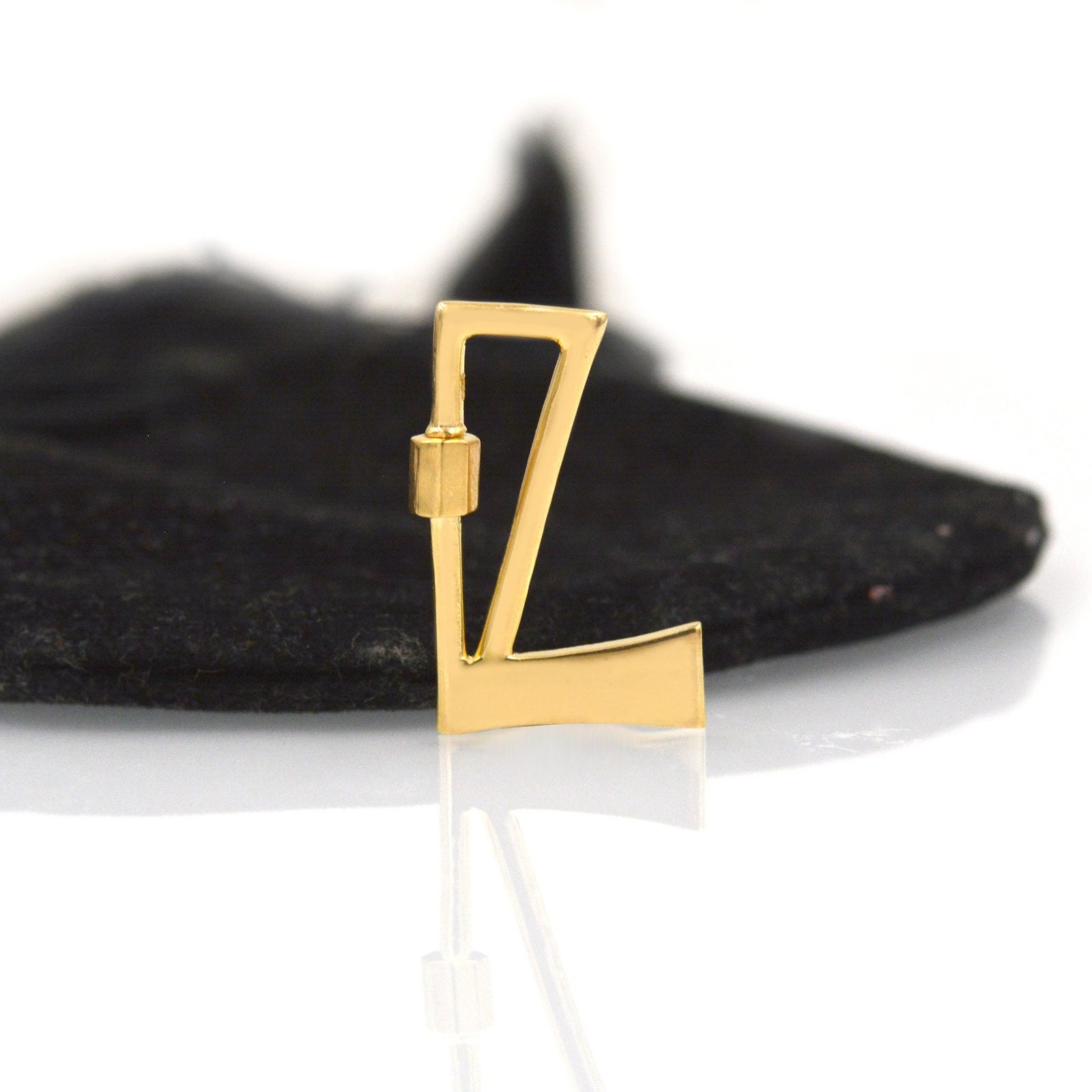 14K Gold Plated Initial Carabiner Lock: Sterling Silver Alphabet Pendant - View 2 - Anitta Jewels | SKU: etsy_908586656 14K Gold Plated Initial Carabiner Lock: Sterling Silver Alphabet Pendant - View 2 - Anitta Jewels | SKU: etsy_908586656