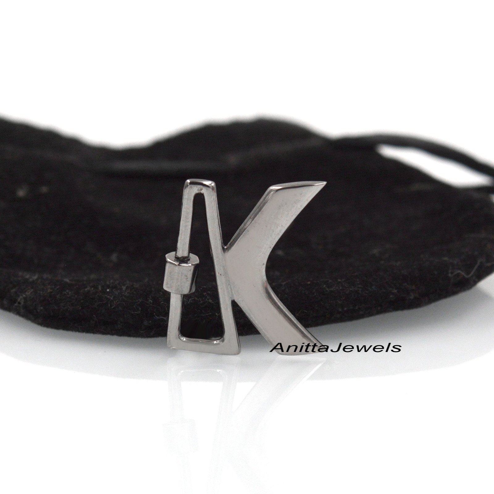 14K Gold Plated Initial Carabiner Lock: Sterling Silver Alphabet Pendant - View 3 - Anitta Jewels | SKU: etsy_908586656 14K Gold Plated Initial Carabiner Lock: Sterling Silver Alphabet Pendant - View 3 - Anitta Jewels | SKU: etsy_908586656