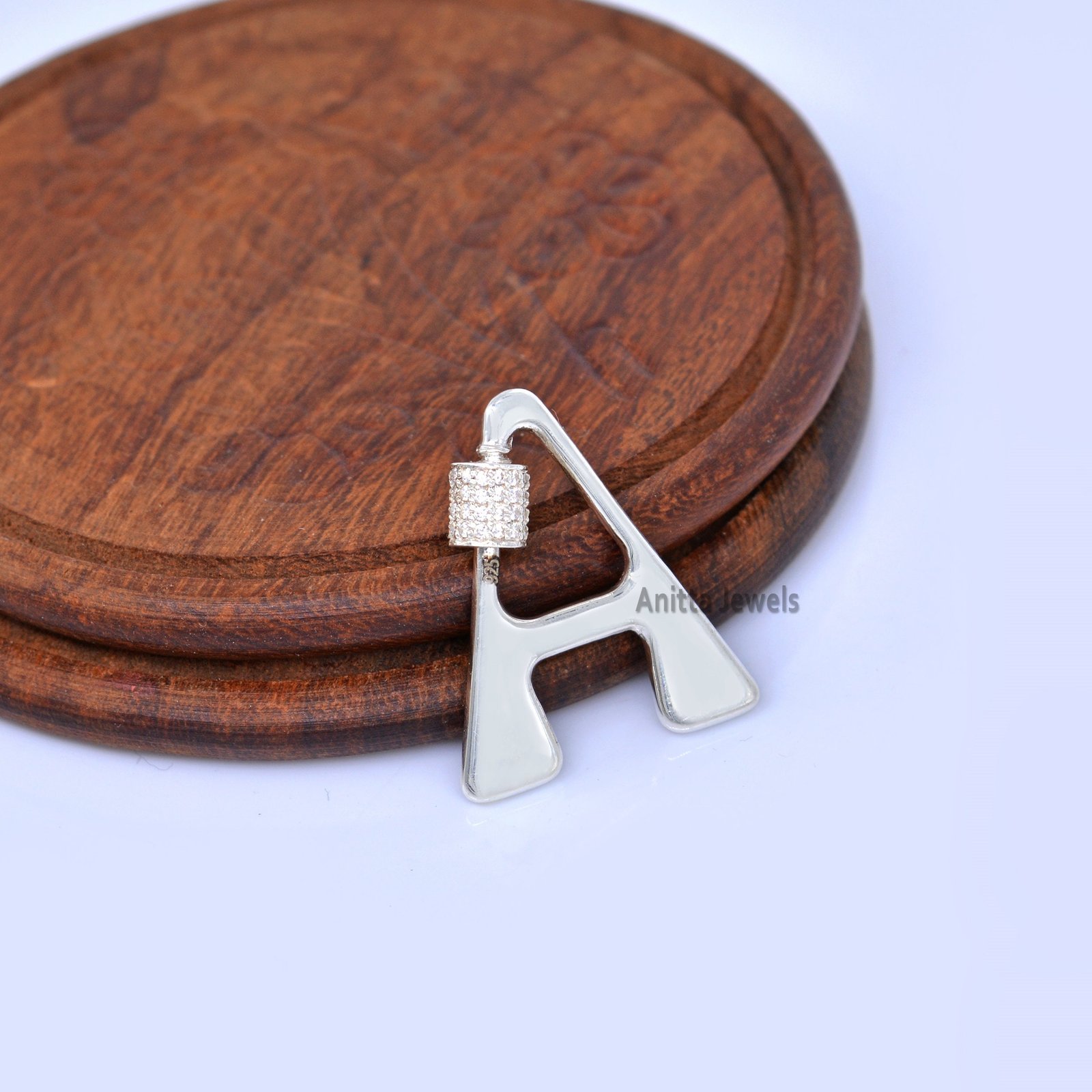 14K Gold Plated Initial Carabiner Lock: Sterling Silver Alphabet Pendant - View 6 - Anitta Jewels | SKU: etsy_908586656 14K Gold Plated Initial Carabiner Lock: Sterling Silver Alphabet Pendant - View 6 - Anitta Jewels | SKU: etsy_908586656