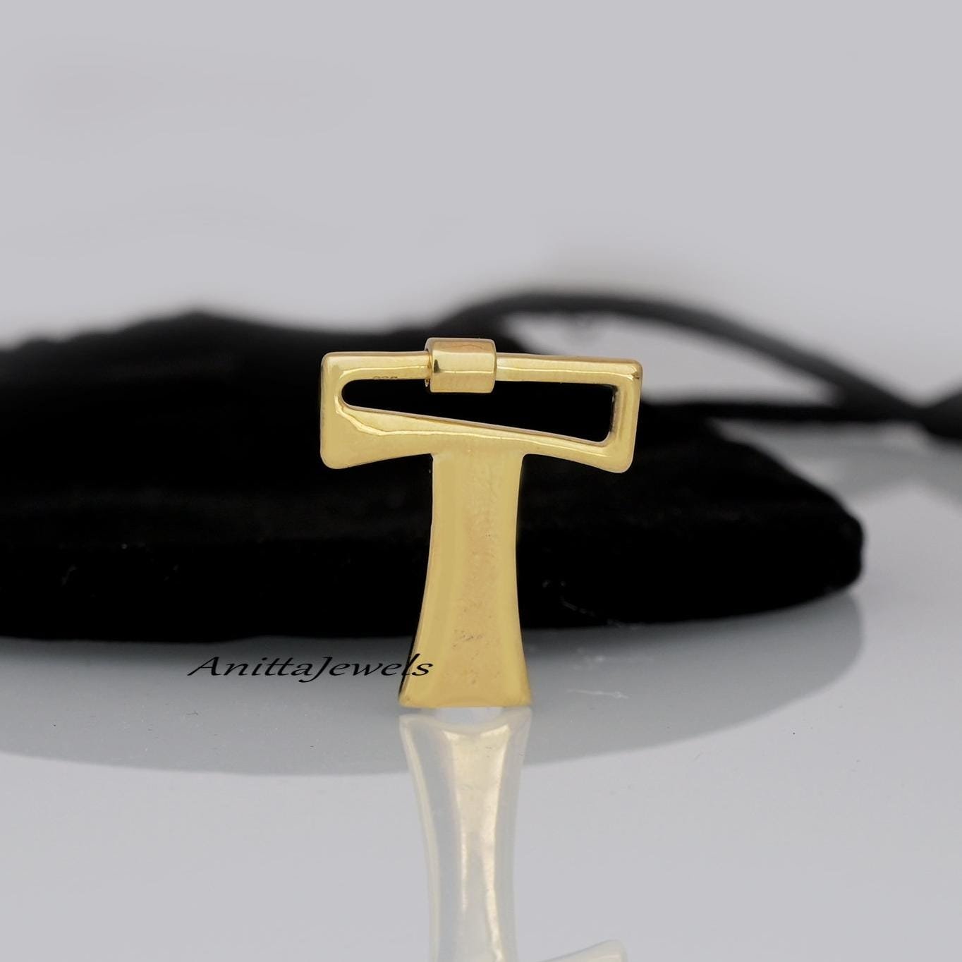 14K Gold Plated Initial Carabiner Lock: Sterling Silver Alphabet Pendant - View 7 - Anitta Jewels | SKU: etsy_908586656 14K Gold Plated Initial Carabiner Lock: Sterling Silver Alphabet Pendant - View 7 - Anitta Jewels | SKU: etsy_908586656