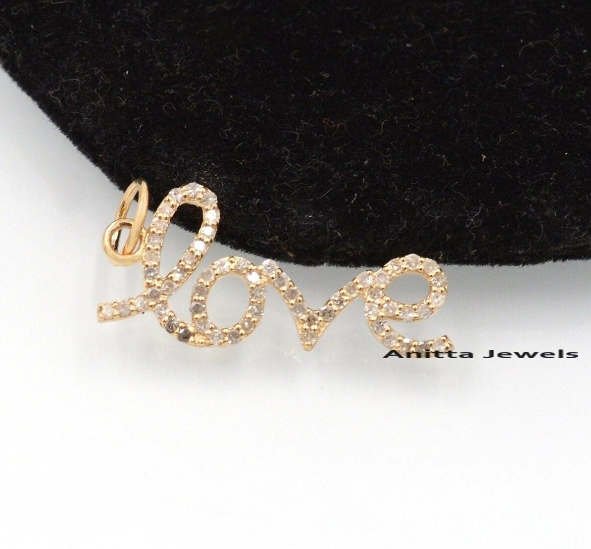 14K Gold Plated Love Pendant: Silver Diamond Charm - Anitta Jewels | SKU: etsy_1062220217 14K Gold Plated Love Pendant: Silver Diamond Charm - Anitta Jewels | SKU: etsy_1062220217