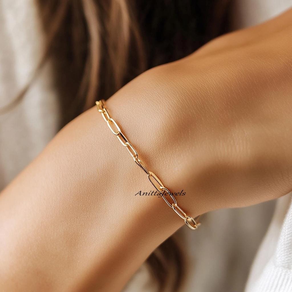 14K Gold Plated Paperclip Bracelet: Sterling Silver Layering Bracelet - Anitta Jewels | SKU: etsy_1788777189 14K Gold Plated Paperclip Bracelet: Sterling Silver Layering Bracelet - Anitta Jewels | SKU: etsy_1788777189