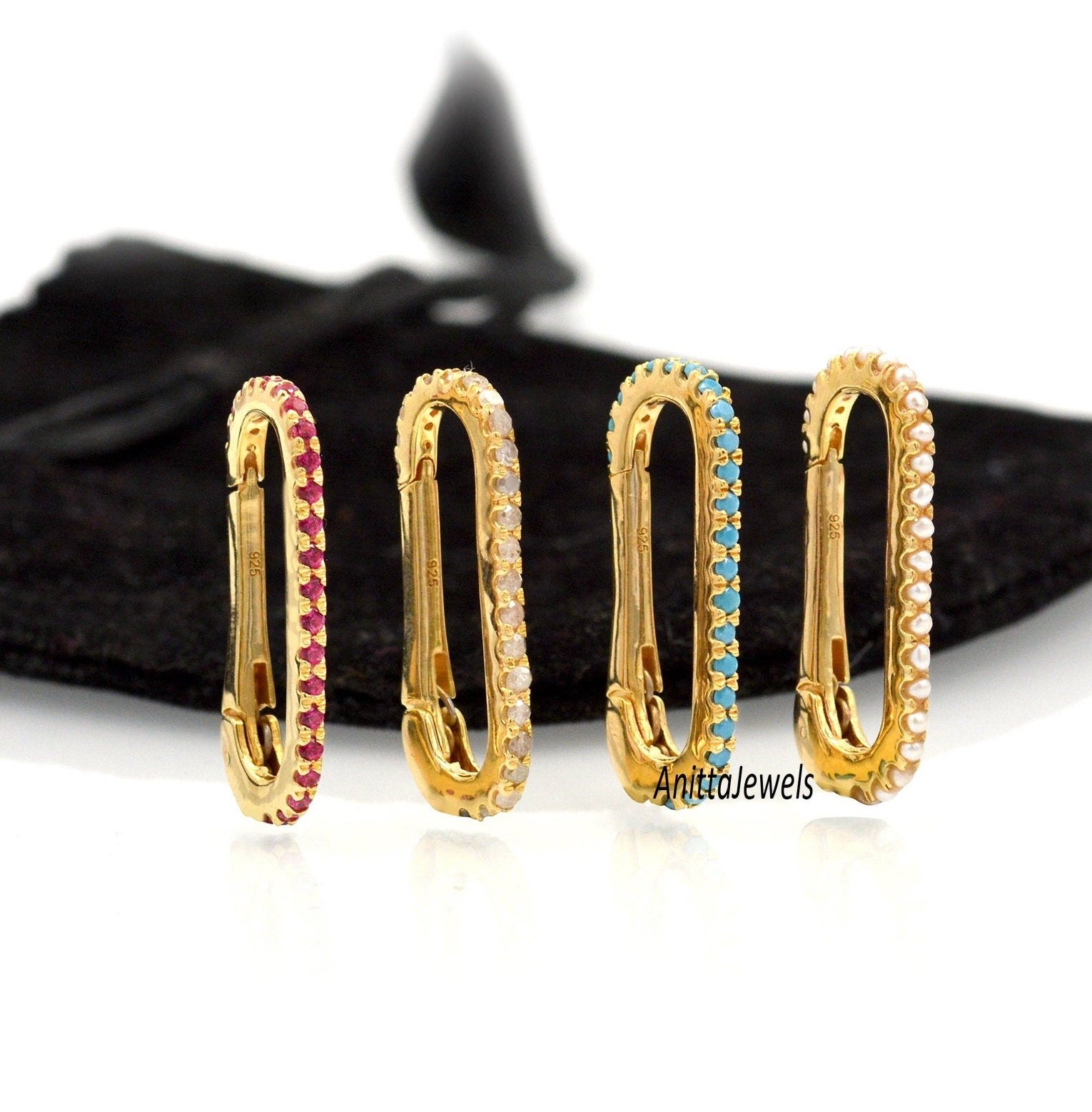 14k Gold Plated Silver Enhancer Lock: Oval Snap Push Lock (25x10 MM) - View 3 - Anitta Jewels | SKU: etsy_780971535 14k Gold Plated Silver Enhancer Lock: Oval Snap Push Lock (25x10 MM) - View 3 - Anitta Jewels | SKU: etsy_780971535