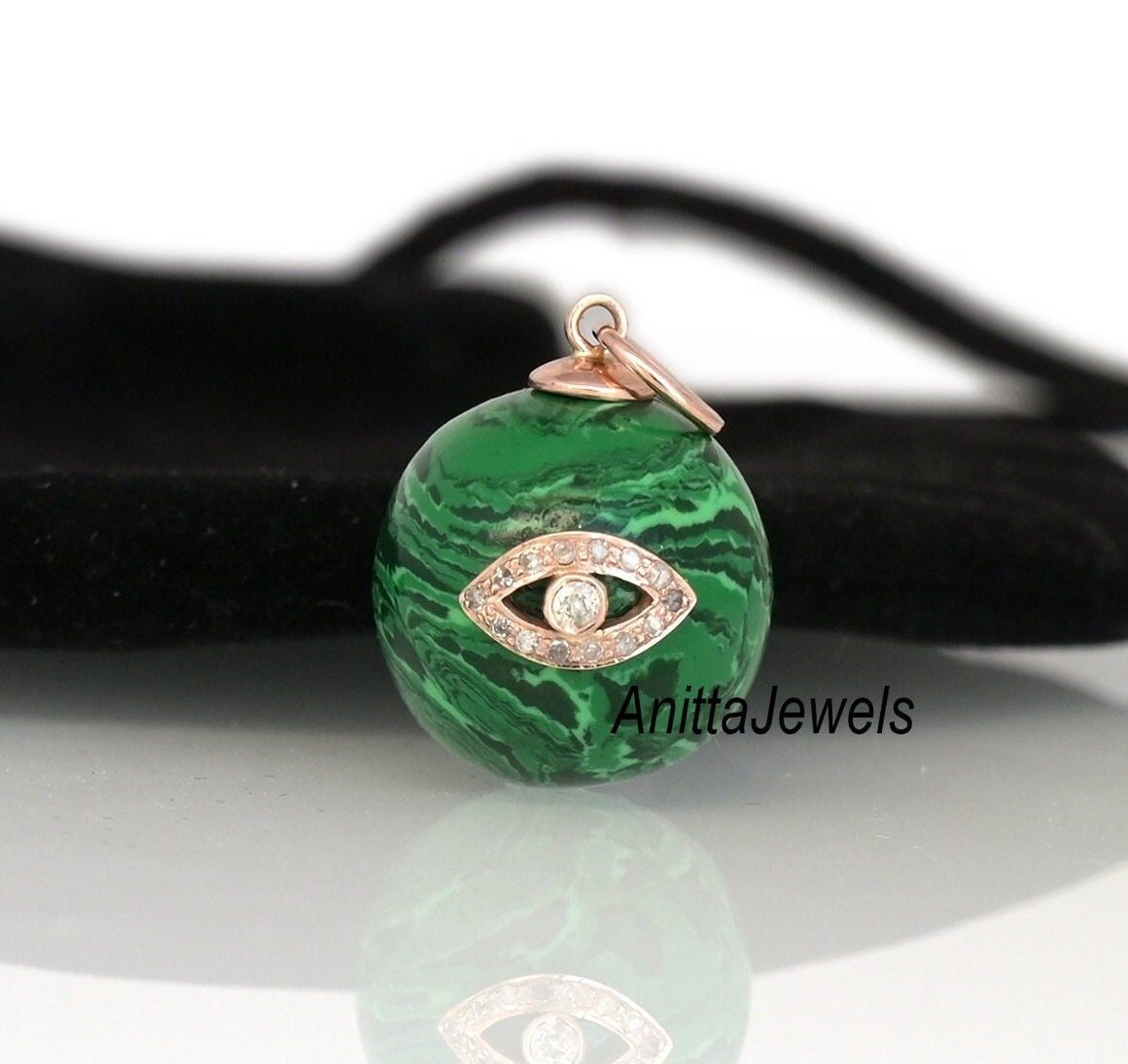 14K Gold Round Ball Evil Eye Pendant: Handmade Gemstone Charm - Anitta Jewels | SKU: etsy_1709849859 14K Gold Round Ball Evil Eye Pendant: Handmade Gemstone Charm - Anitta Jewels | SKU: etsy_1709849859