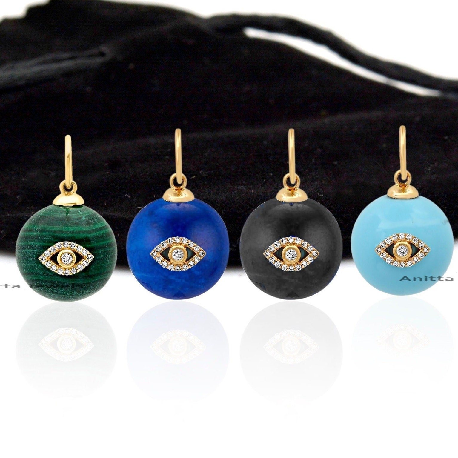 14K Gold Round Ball Evil Eye Pendant: Handmade Gemstone Charm - View 3 - Anitta Jewels | SKU: etsy_1709849859 14K Gold Round Ball Evil Eye Pendant: Handmade Gemstone Charm - View 3 - Anitta Jewels | SKU: etsy_1709849859