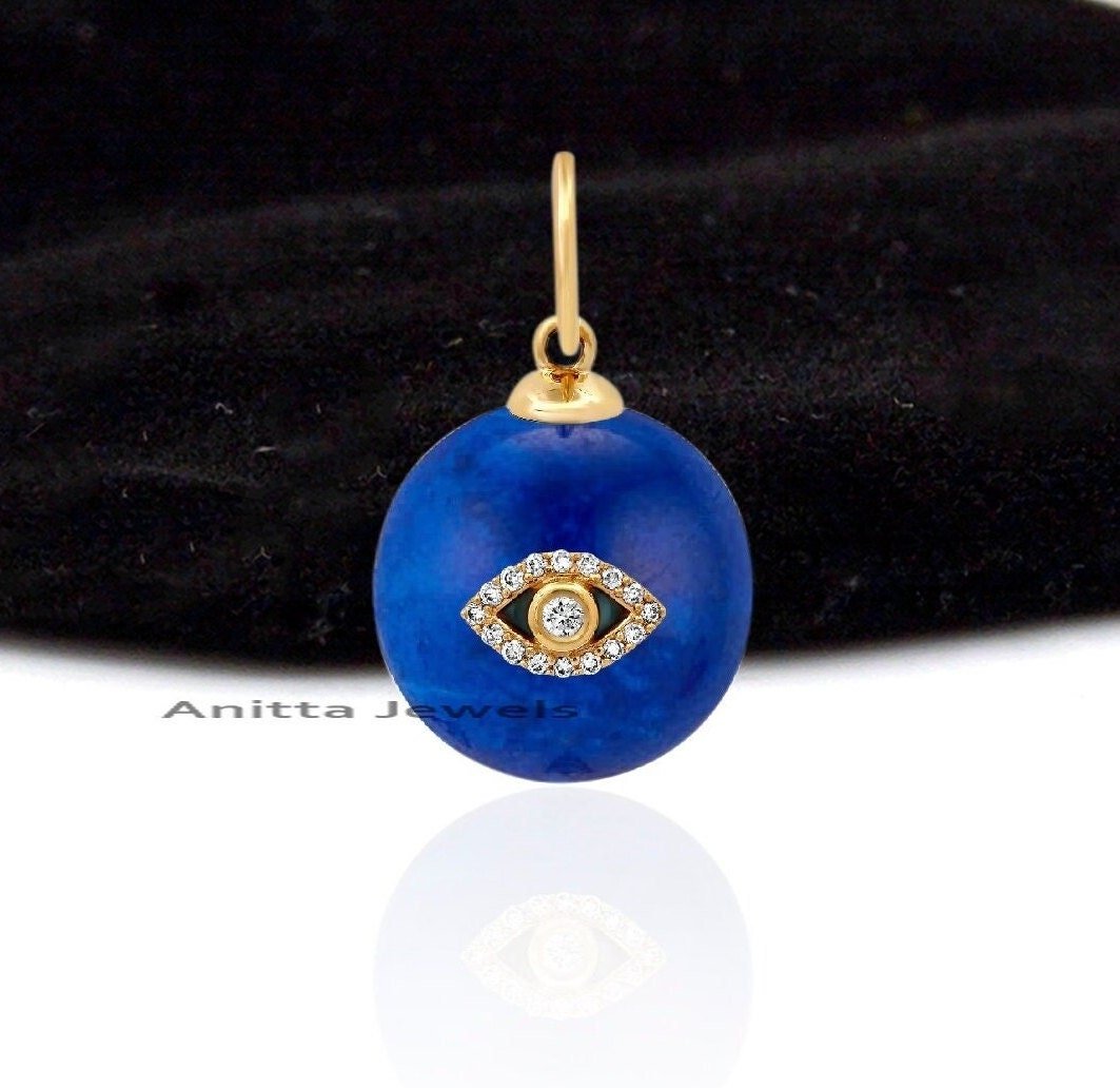 14K Gold Round Ball Evil Eye Pendant: Handmade Gemstone Charm - View 4 - Anitta Jewels | SKU: etsy_1709849859 14K Gold Round Ball Evil Eye Pendant: Handmade Gemstone Charm - View 4 - Anitta Jewels | SKU: etsy_1709849859