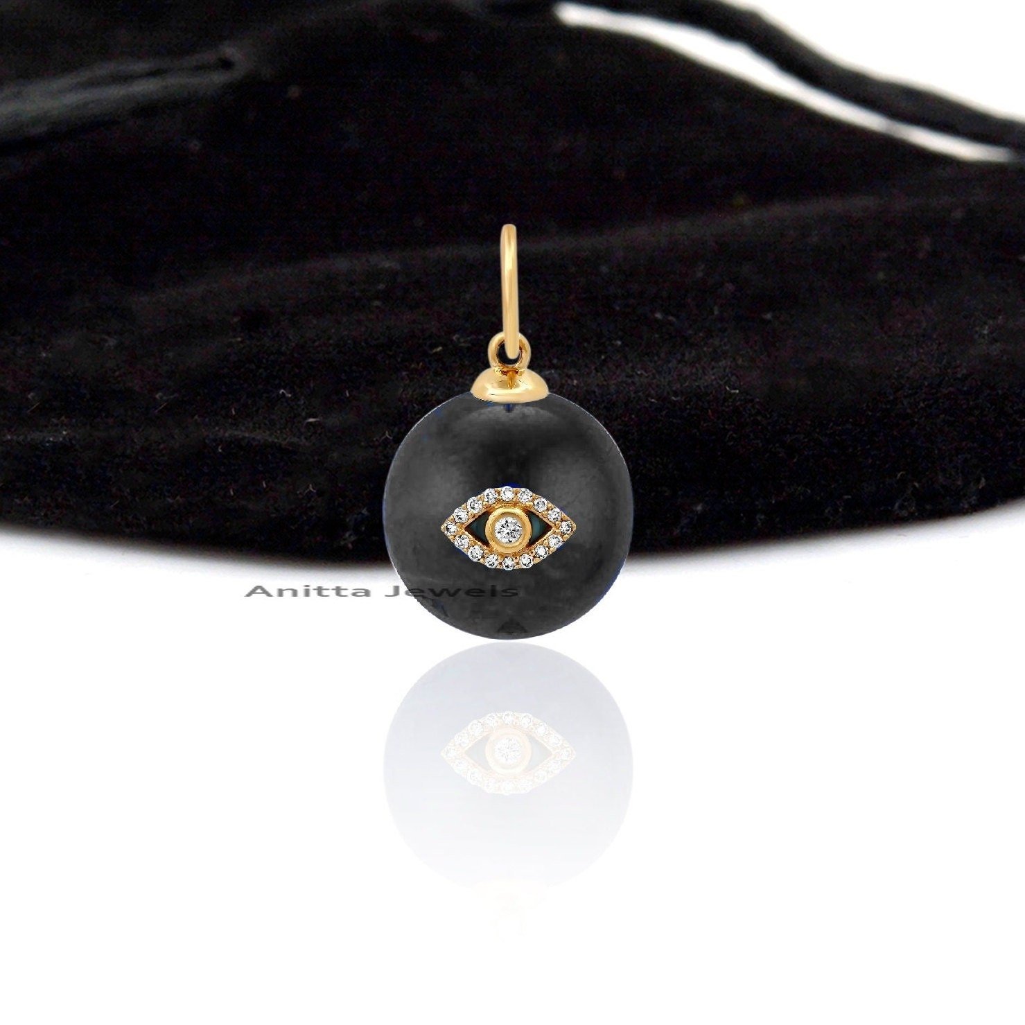 14K Gold Round Ball Evil Eye Pendant: Handmade Gemstone Charm - View 5 - Anitta Jewels | SKU: etsy_1709849859 14K Gold Round Ball Evil Eye Pendant: Handmade Gemstone Charm - View 5 - Anitta Jewels | SKU: etsy_1709849859