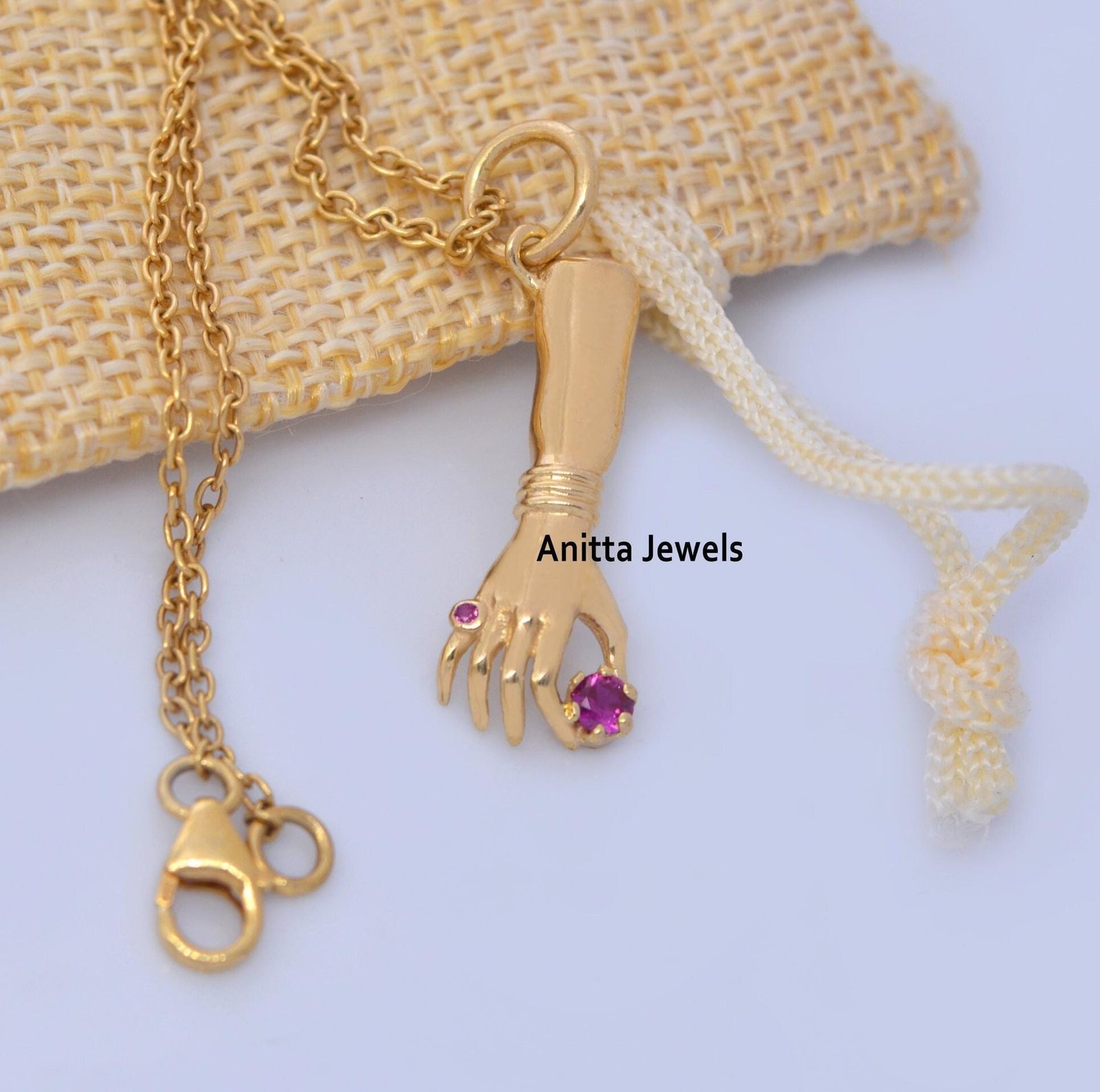 14K Gold Ruby Figa Hand Pendant: Good Luck Charm - View 2 - Anitta Jewels | SKU: etsy_1706383445 14K Gold Ruby Figa Hand Pendant: Good Luck Charm - View 2 - Anitta Jewels | SKU: etsy_1706383445