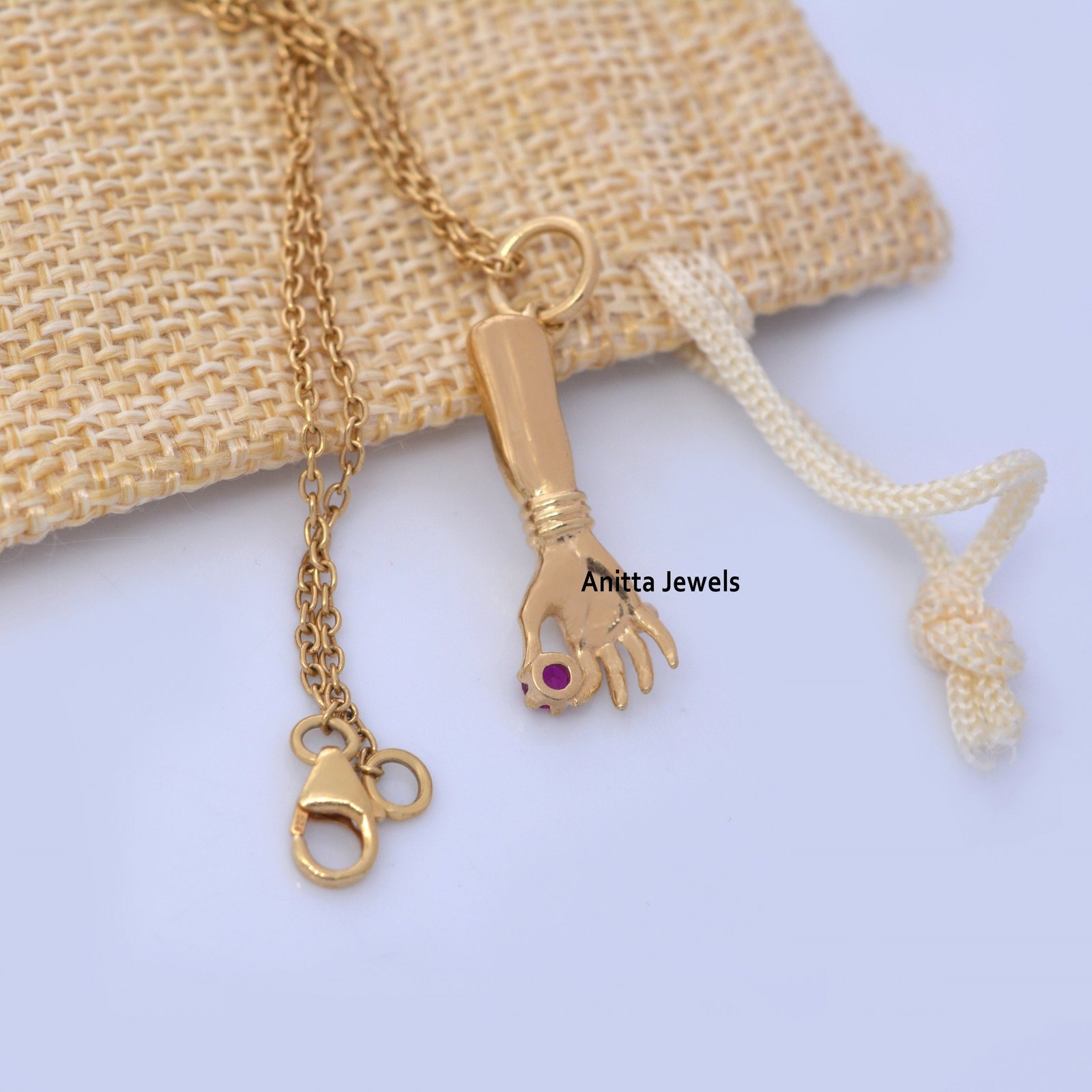 14K Gold Ruby Figa Hand Pendant: Good Luck Charm - View 3 - Anitta Jewels | SKU: etsy_1706383445 14K Gold Ruby Figa Hand Pendant: Good Luck Charm - View 3 - Anitta Jewels | SKU: etsy_1706383445