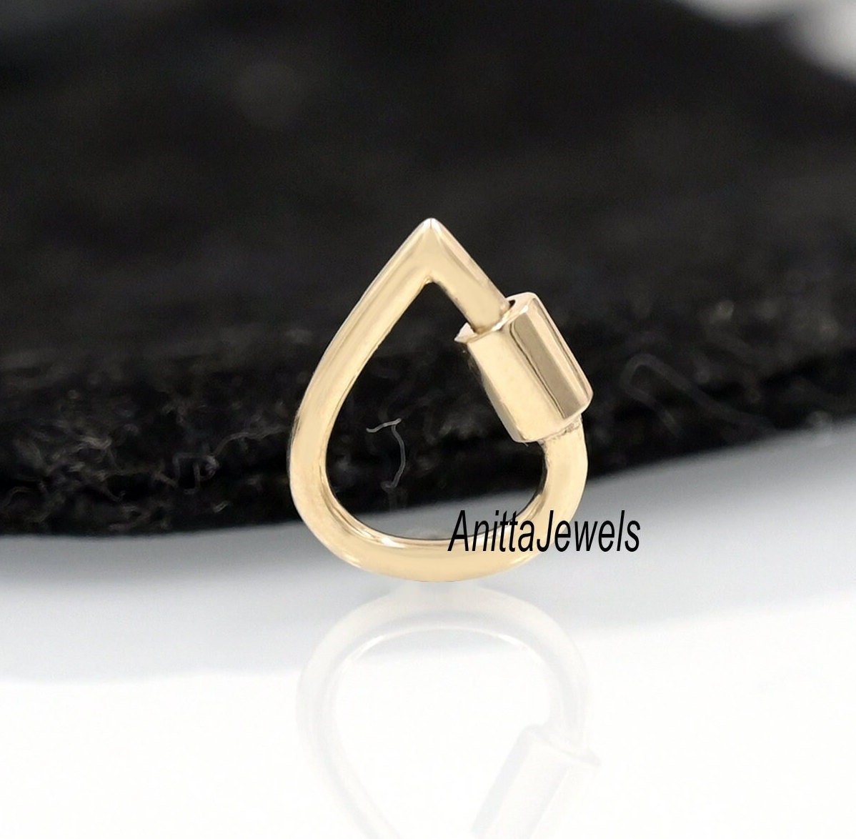 14K Gold Teardrop Carabiner Clasp: Handmade Charm Pendant (16mm) - Anitta Jewels | SKU: etsy_1217209132 14K Gold Teardrop Carabiner Clasp: Handmade Charm Pendant (16mm) - Anitta Jewels | SKU: etsy_1217209132