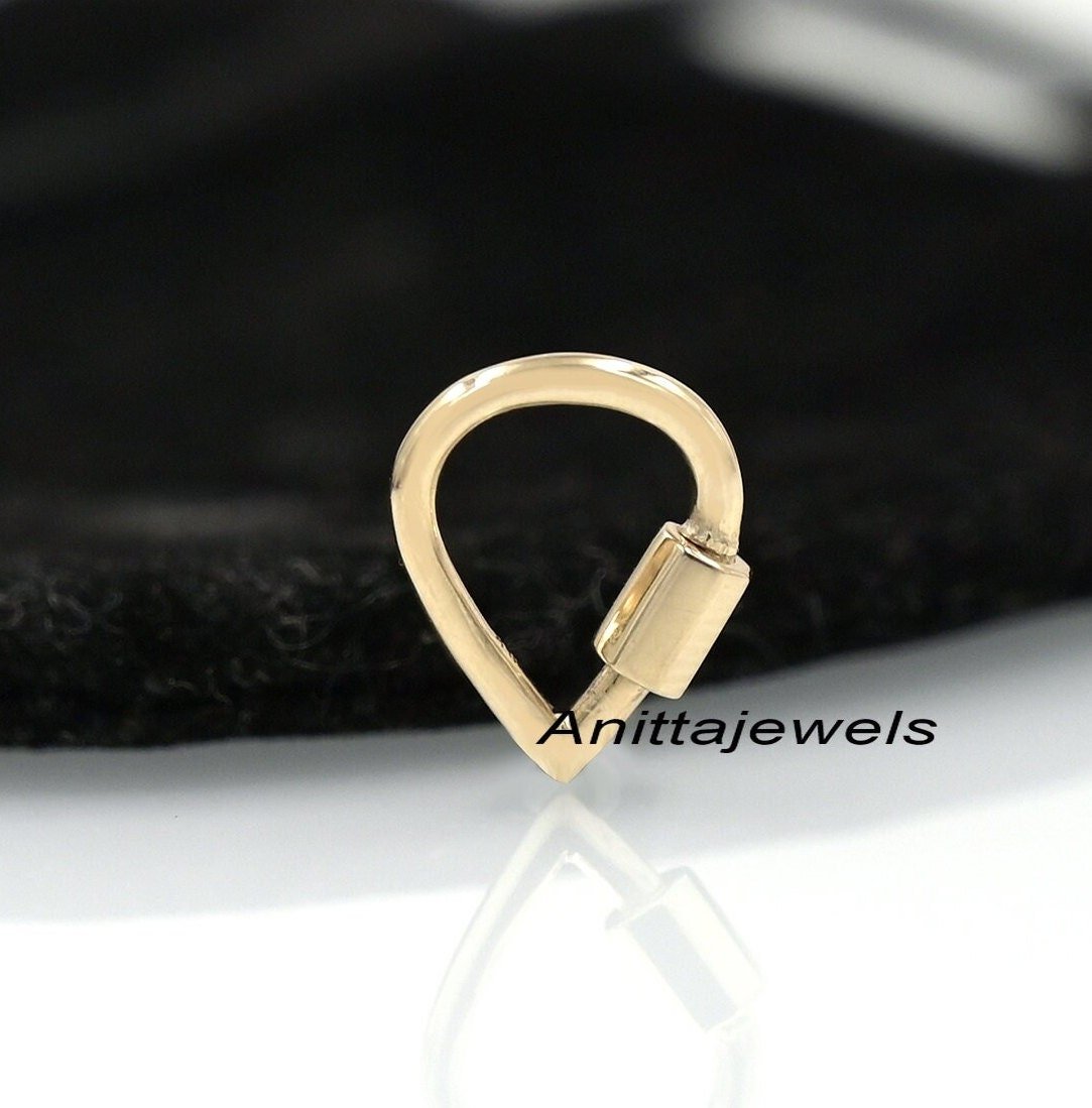 14K Gold Teardrop Carabiner Clasp: Handmade Charm Pendant (16mm) - View 2 - Anitta Jewels | SKU: etsy_1217209132 14K Gold Teardrop Carabiner Clasp: Handmade Charm Pendant (16mm) - View 2 - Anitta Jewels | SKU: etsy_1217209132