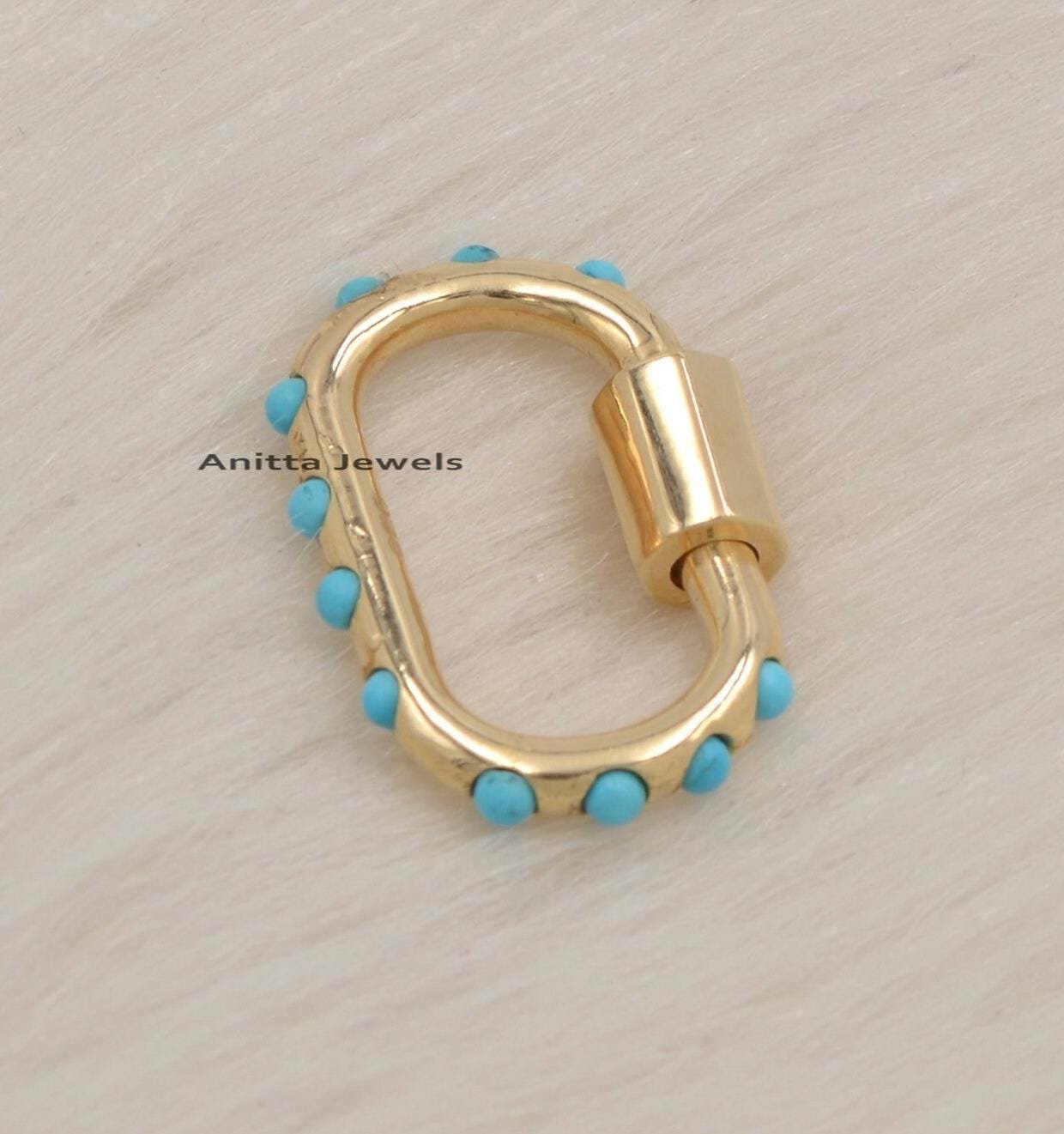 14K Gold Turquoise Carabiner Lock: Handmade Gemstone Pendant - View 2 - Anitta Jewels | SKU: etsy_1132865630 14K Gold Turquoise Carabiner Lock: Handmade Gemstone Pendant - View 2 - Anitta Jewels | SKU: etsy_1132865630