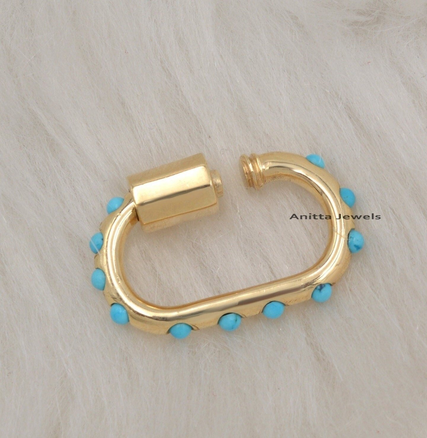 14K Gold Turquoise Carabiner Lock: Handmade Gemstone Pendant - View 4 - Anitta Jewels | SKU: etsy_1132865630 14K Gold Turquoise Carabiner Lock: Handmade Gemstone Pendant - View 4 - Anitta Jewels | SKU: etsy_1132865630